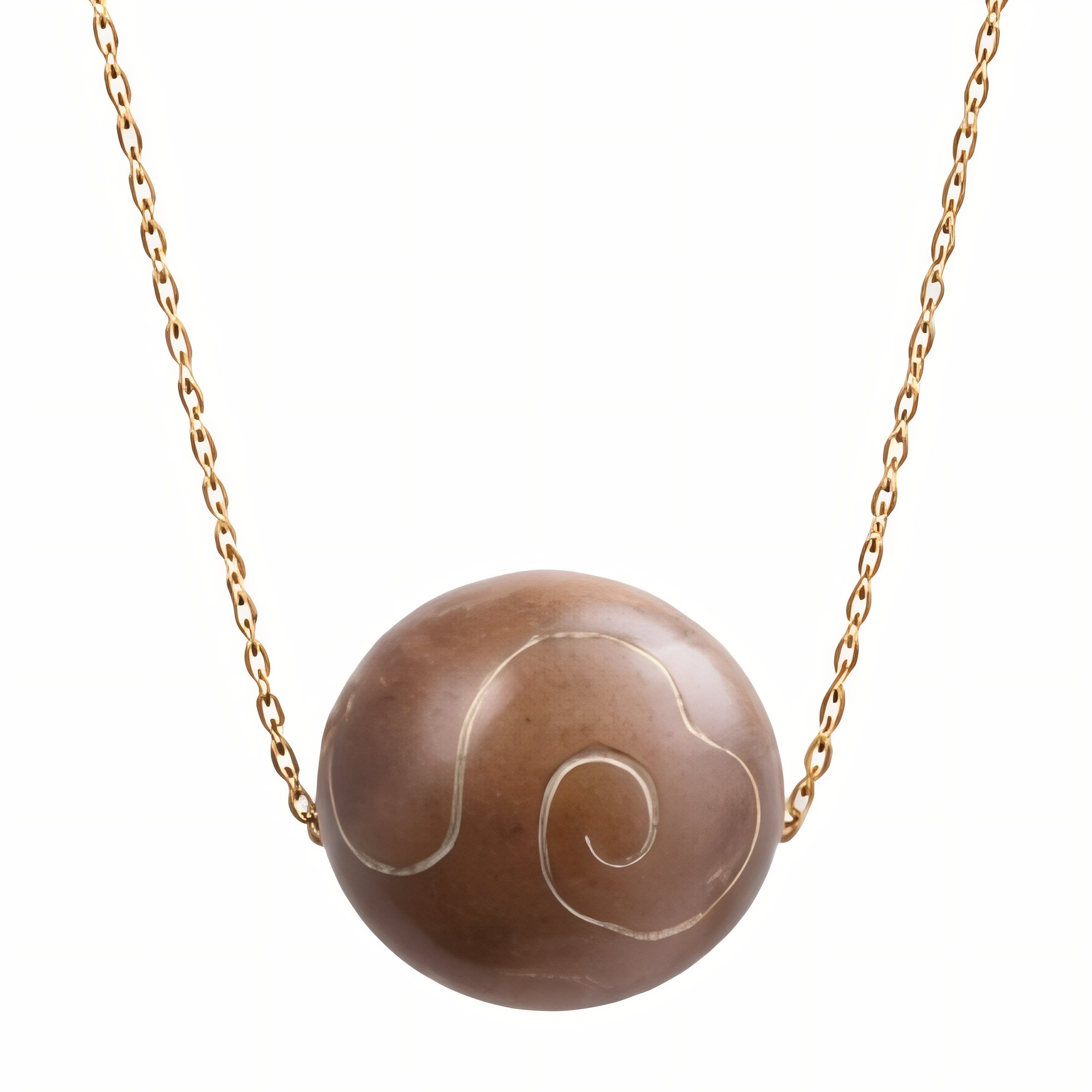 Lucky charm cloud-shaped bead pendant necklace made of sandalwood, with a metal alloy chain