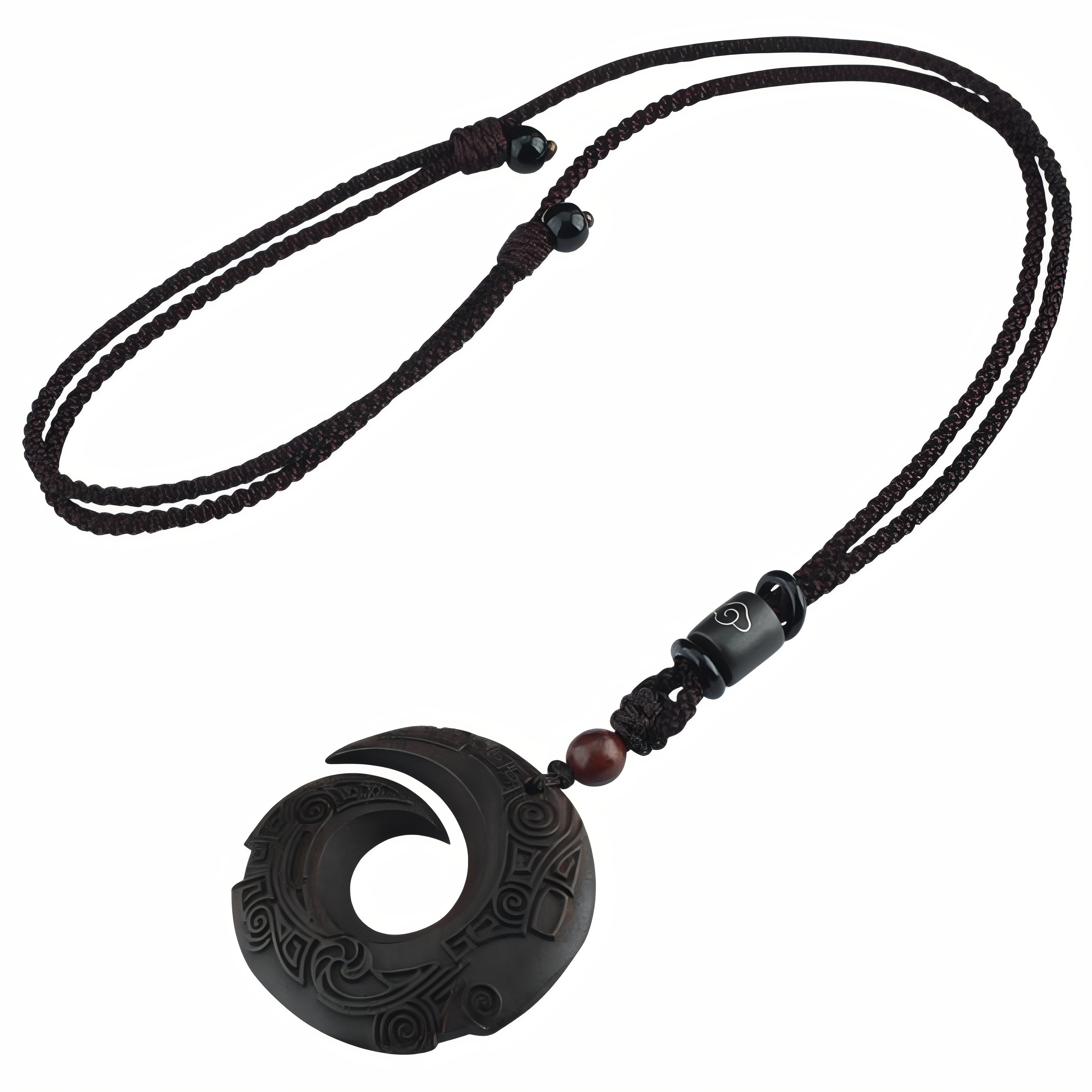 Collier en bois d'ébène naturel, pendentif circulaire rétro et perle en bois, cordon ajustable