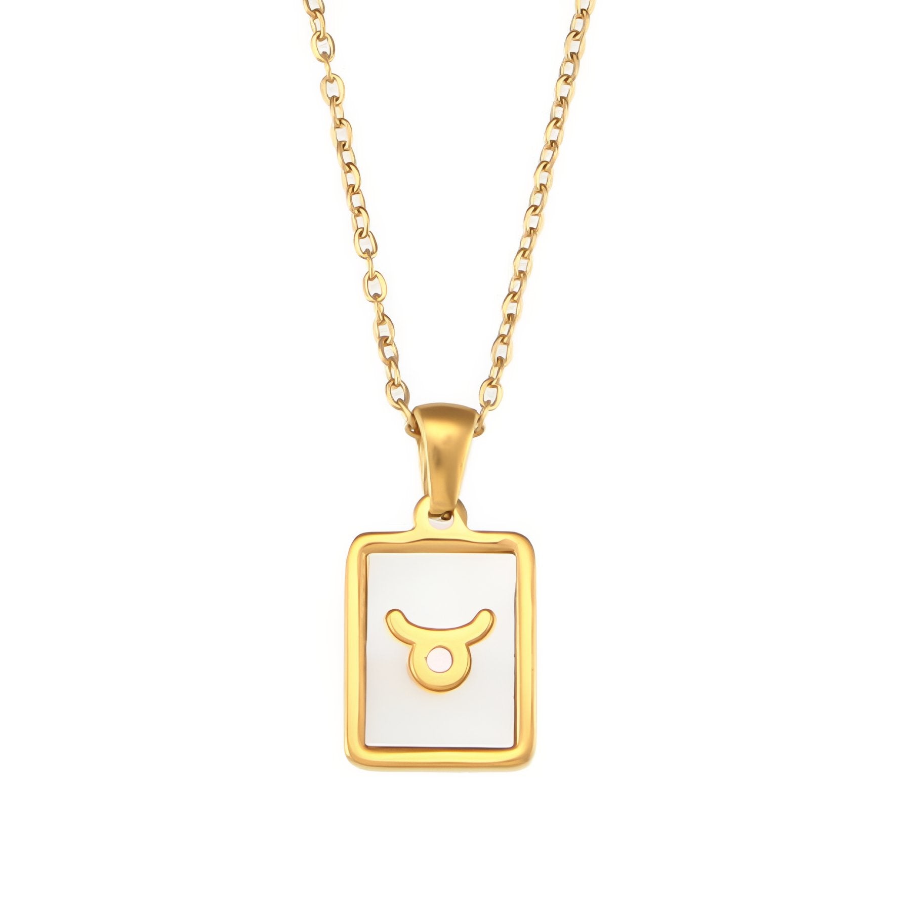 Collier zodiaque femme, pendentif signe astrologique rectangle nacré, en acier inoxydable plaqué or