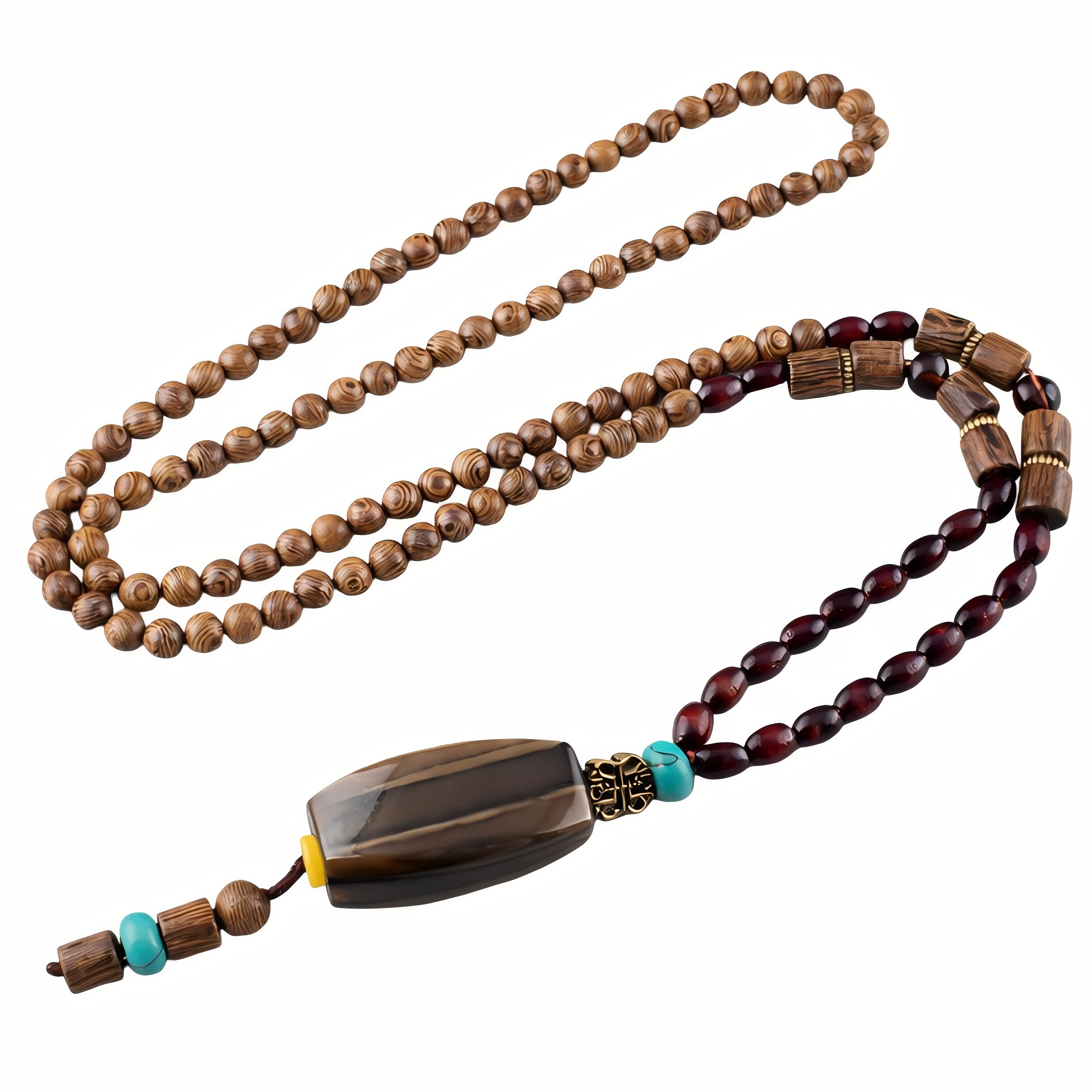 Collier pour femme en perles de bois, avec pendentif géométrique et alliage métallique, style artisanale