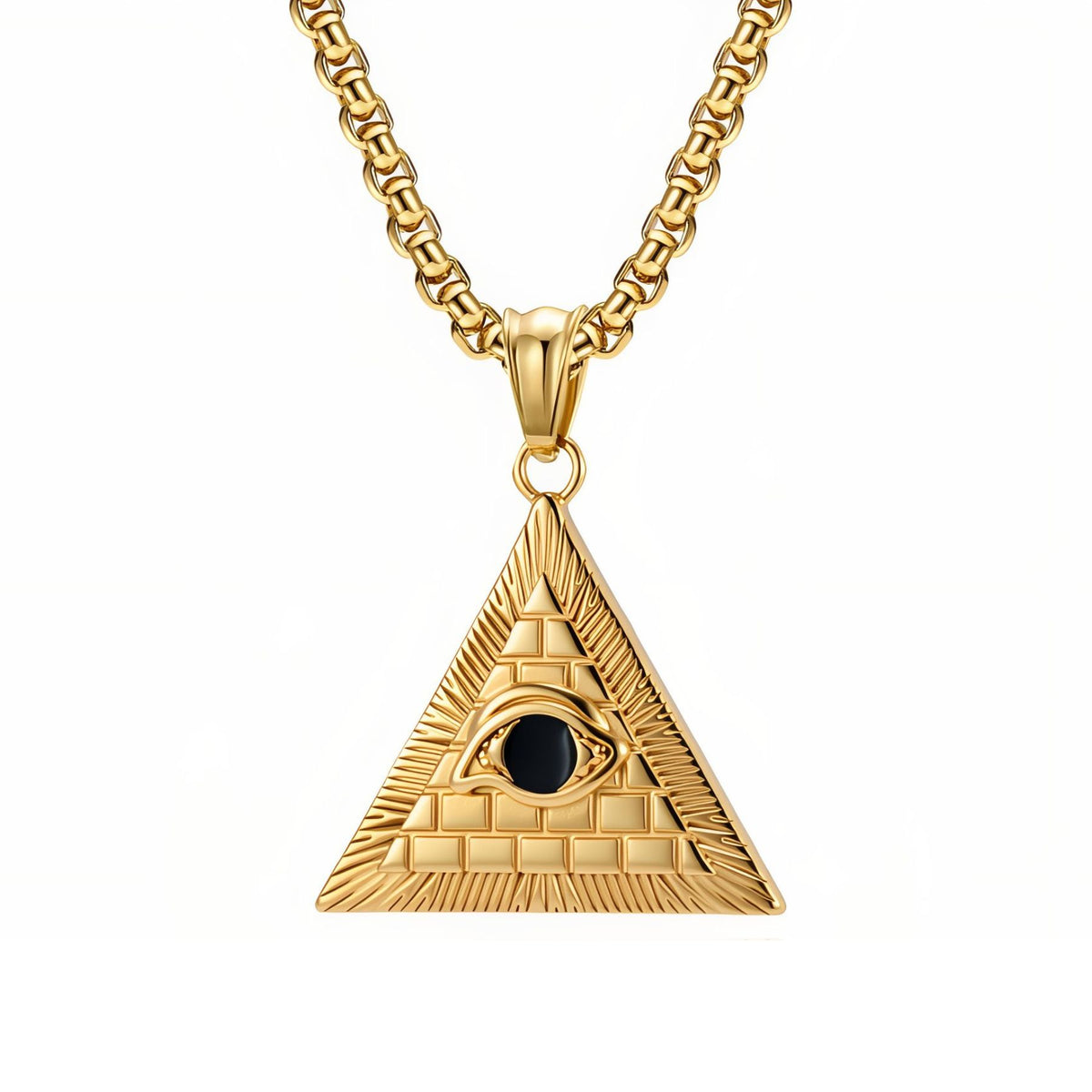 Herrhalsband med ögat i Providence-hänge, i rostfritt stål, skulpterad triangulär egyptisk pyramid