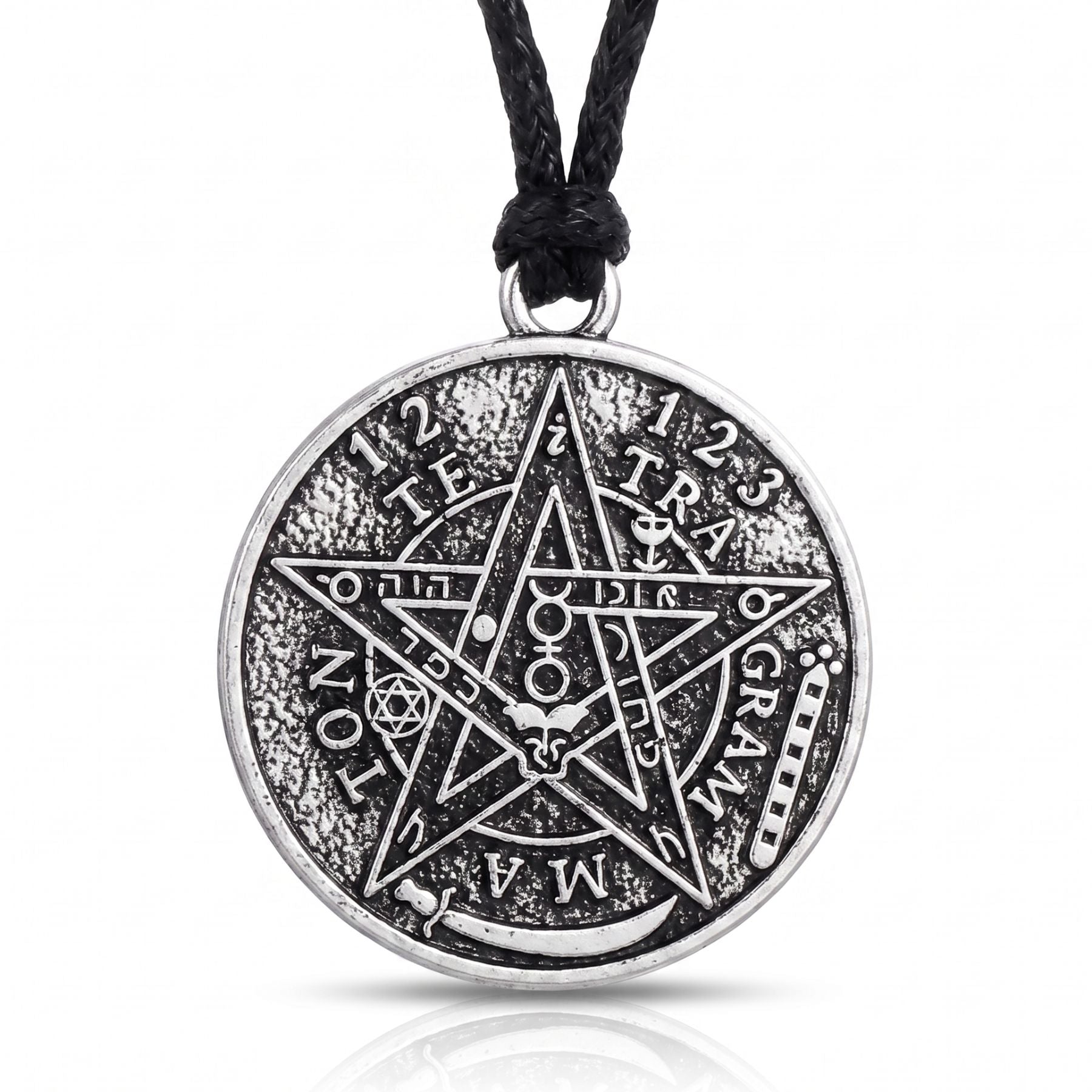 Satanische Pentagramm-Halskette für Herren, aus silberfarbener Zinklegierung, mystischer Stil