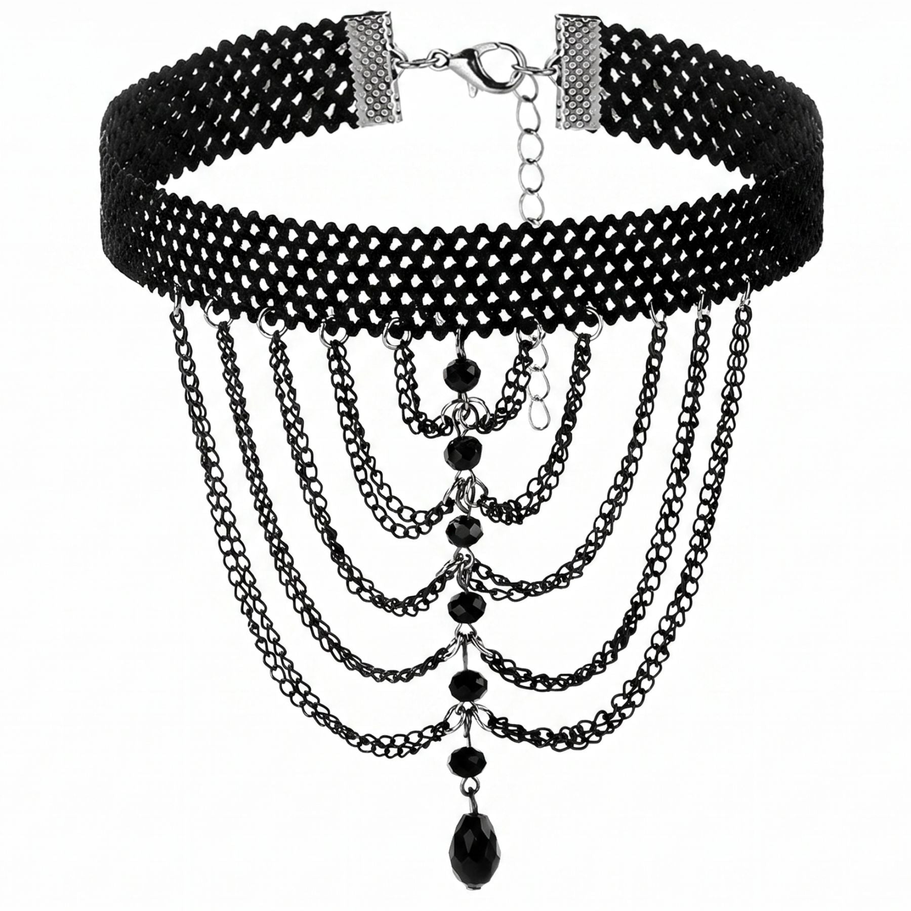 Collier ras de cou gothique pour femme, en dentelle avec chaînes cascade, en alliage métallique