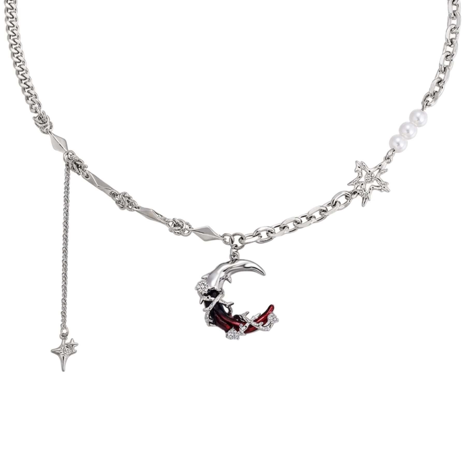 Collier ras de cou gothique pour femme, en alliage métallique, avec pendentif croissant de lune