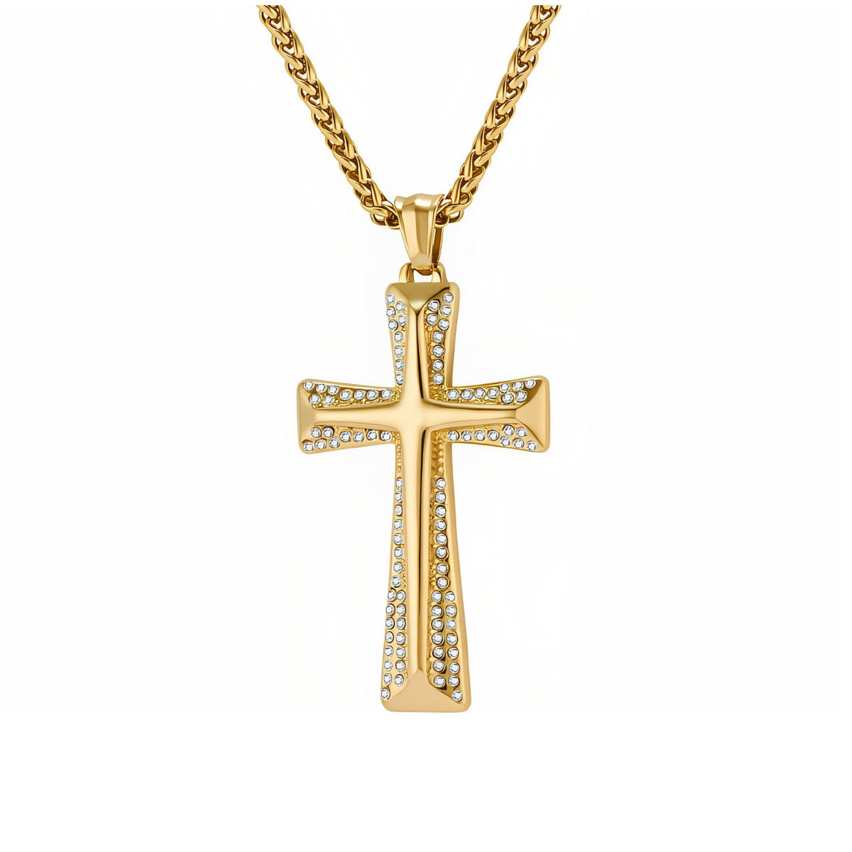 Collier religieux croix chrétienne pour homme, en acier inoxydable, pendentif serti de zircons décoratifs