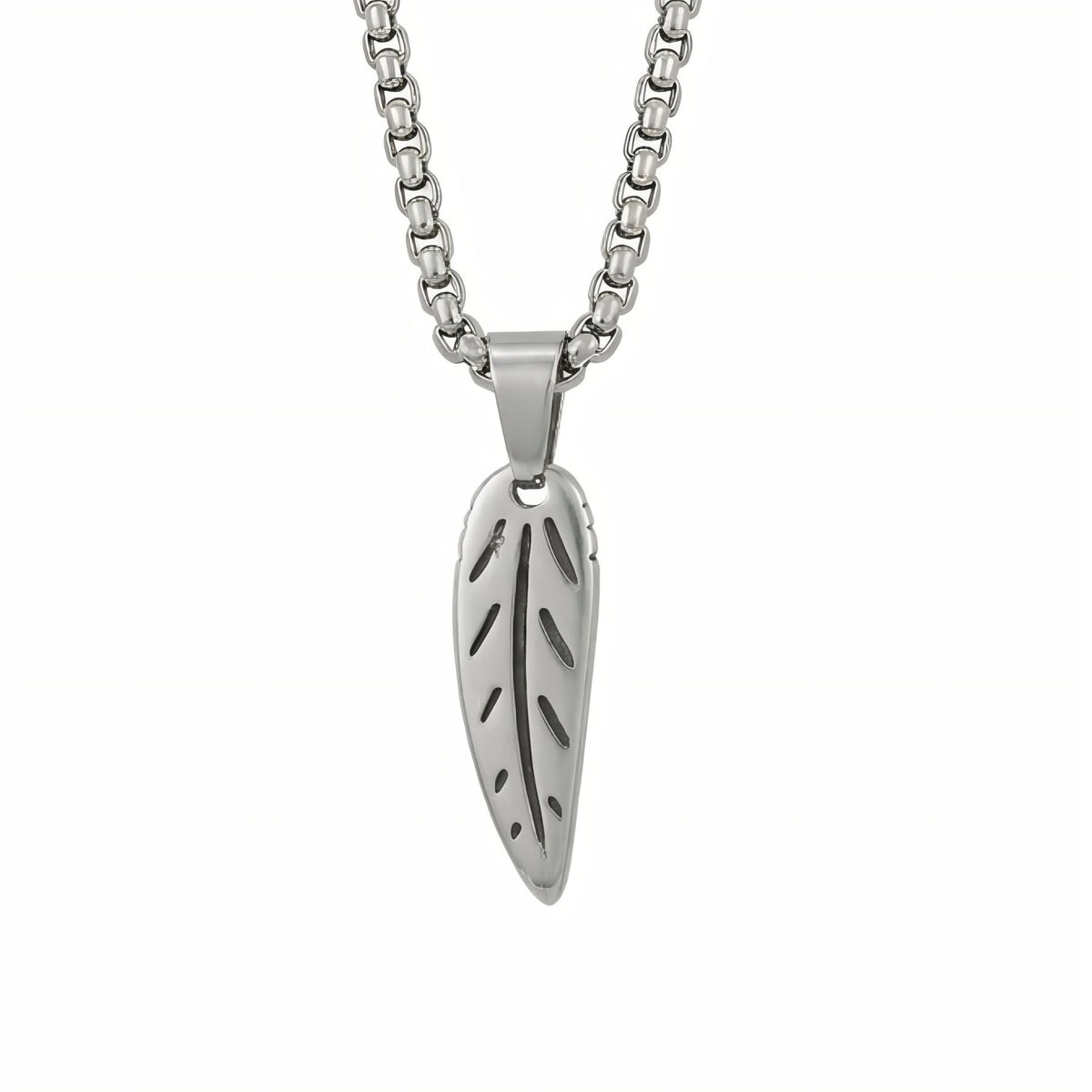Collier pendentif plume pour homme, en acier inoxydable argenté, style minimaliste et intemporel