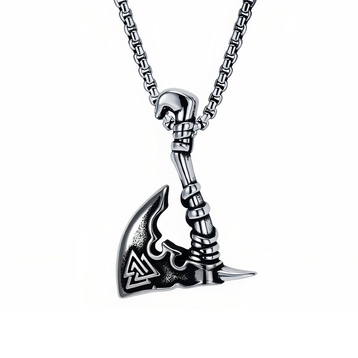 Collier pendentif hache viking Valknut pour homme, en acier inoxydable, motif nordique géométrique