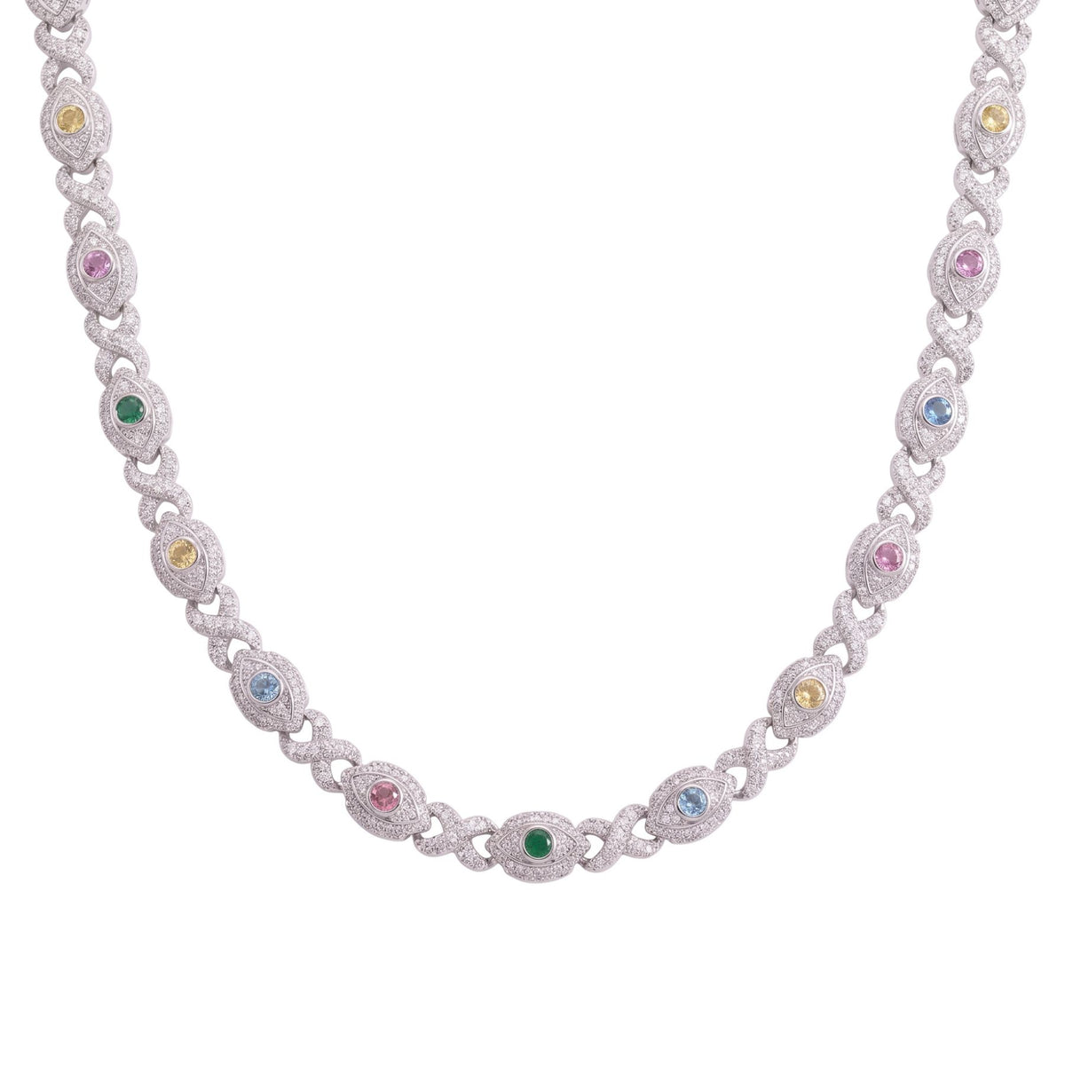 Chaîne œil protecteur pour homme, en cuivre serti de zircon coloré, pierres multicolores avec motifs œil en relief