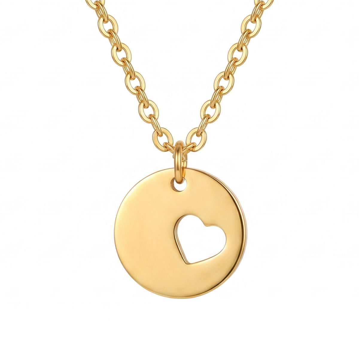 Medaillonketting met hart voor dames, van verguld roestvrij staal, ronde opengewerkte hanger met hartmotief