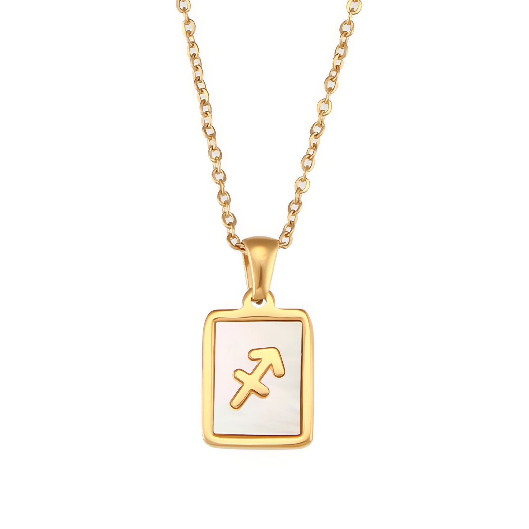 Collier zodiaque femme, pendentif signe astrologique rectangle nacré, en acier inoxydable plaqué or
