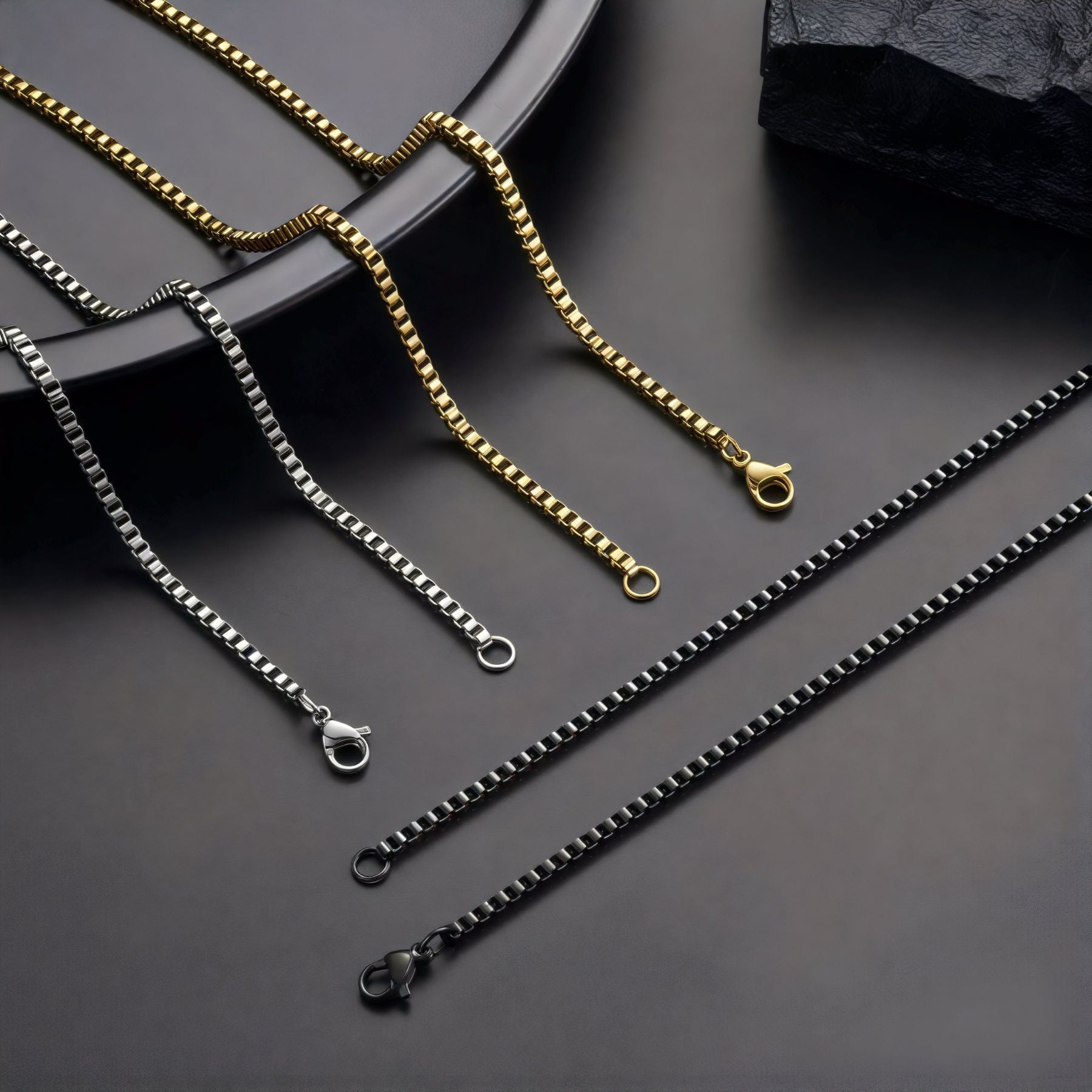 Chaine boîte 2,5 mm en acier inoxydable pour homme, modèle Lane