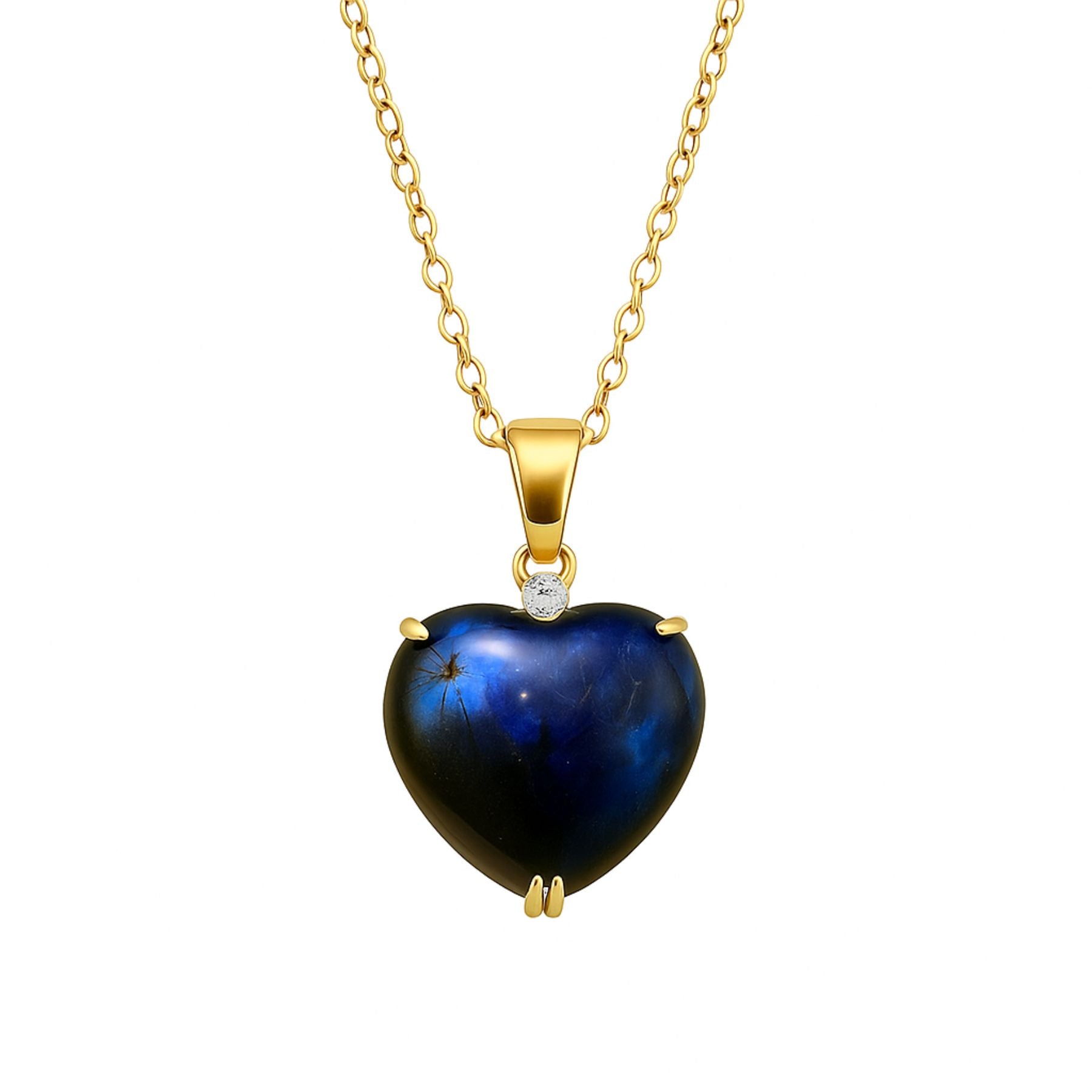 Collier cœur en labradorite naturelle, chaîne dorée 18K, style romantique pour femme, modèle Aube