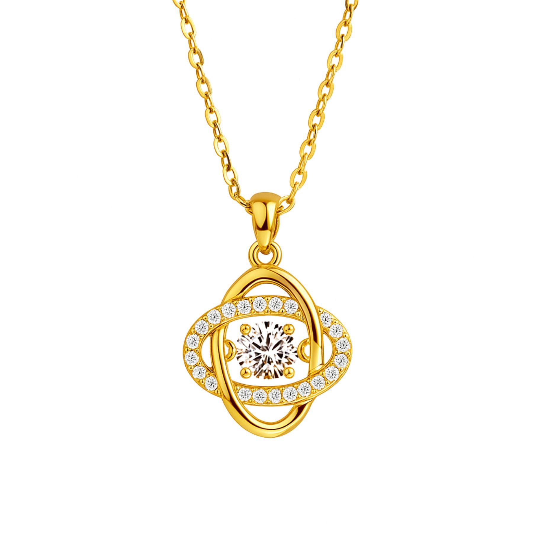 Collier design moderne en argent 925 plaqué or, orné d’un zircon scintillant
