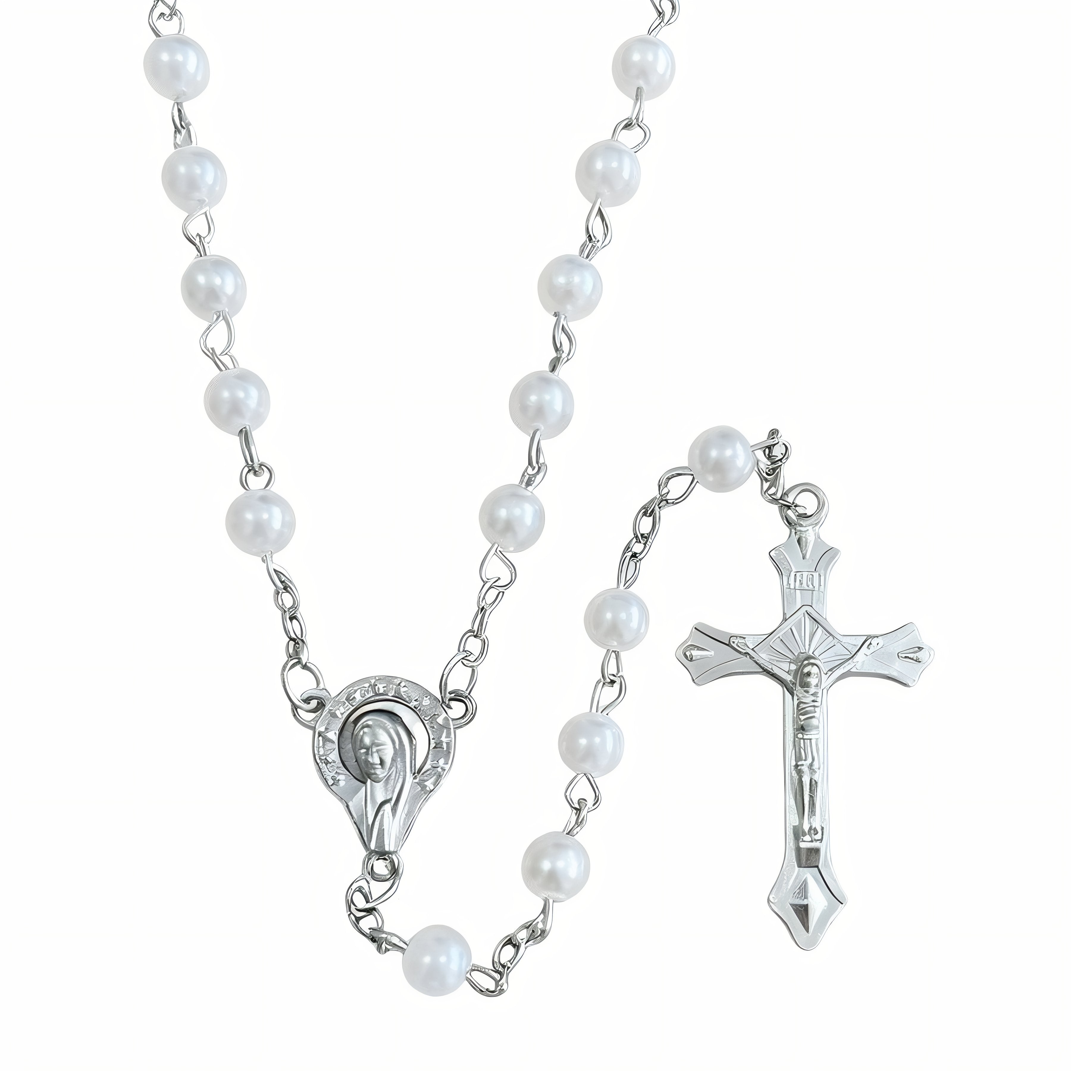Chapelet collier catholique, avec perles de verre et pendentif croix, en alliage métallique