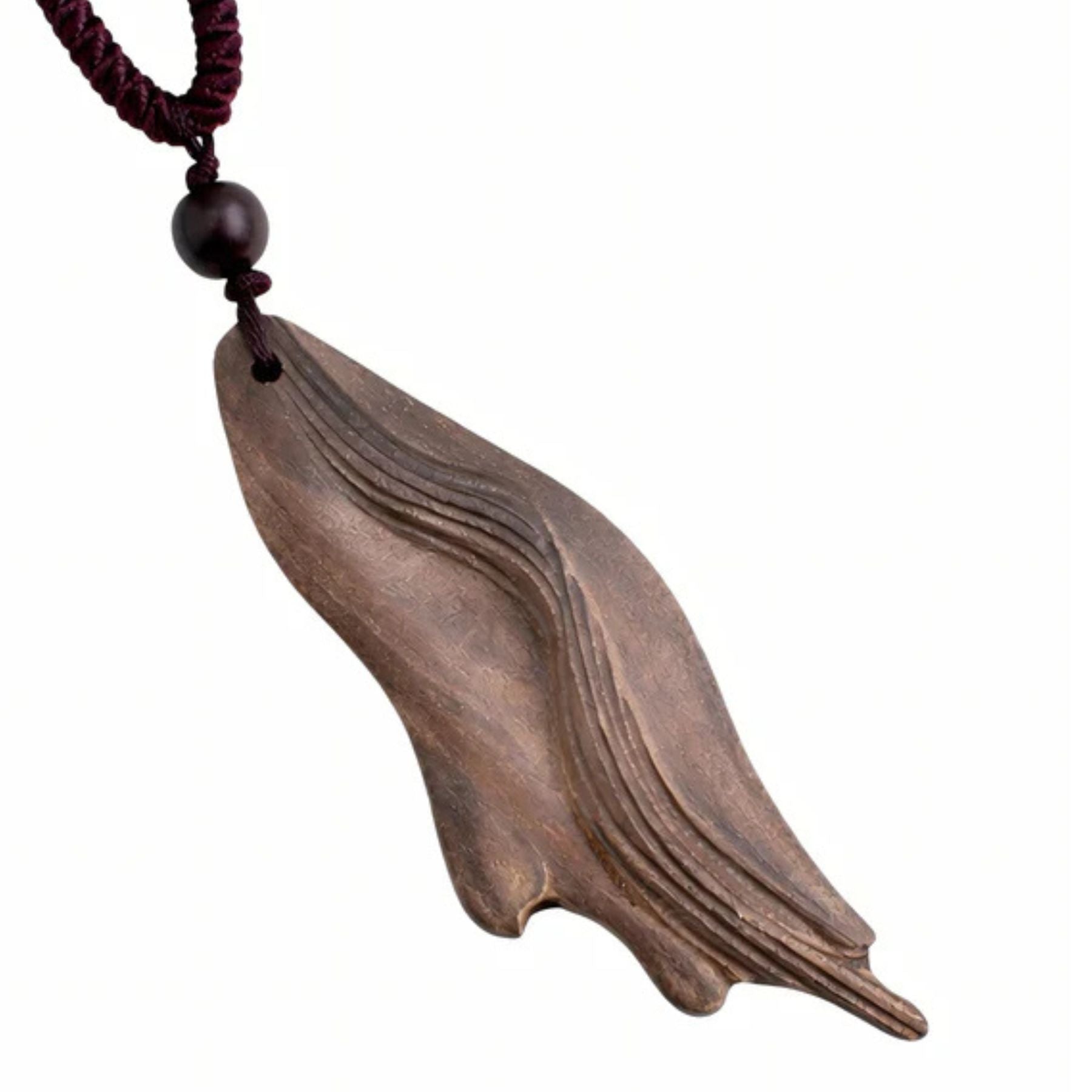 Handcrafted necklace in carved natural wood, with a stylized wave pendant, handmade, ethnic style