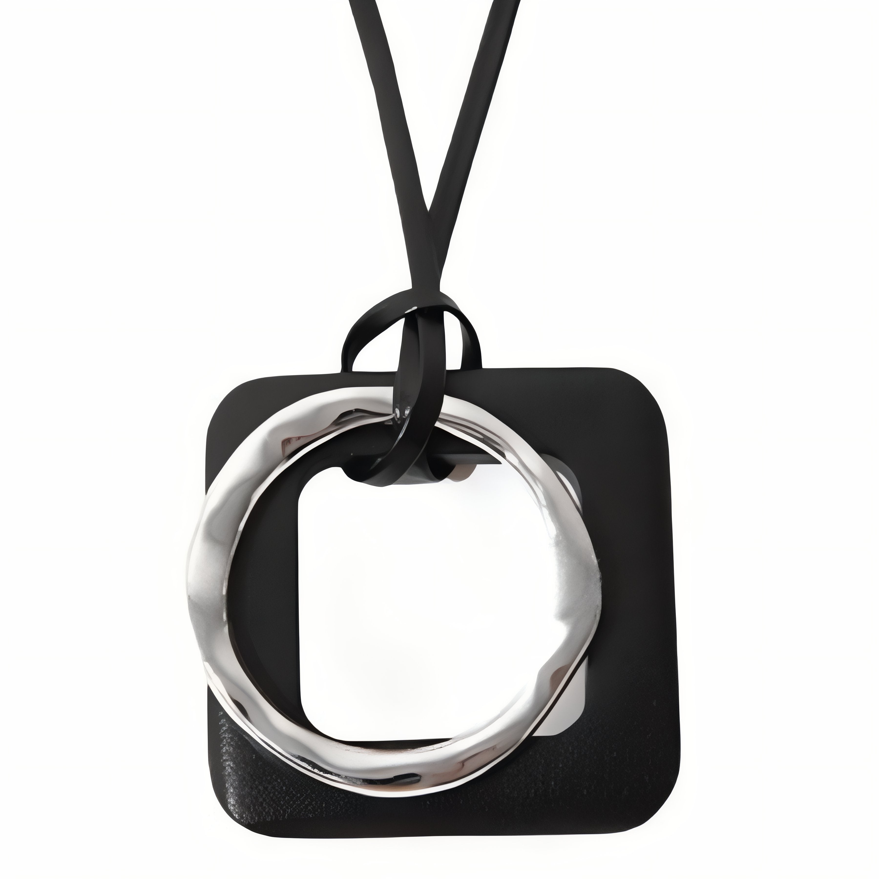 Collar de madera para mujer, con colgante cuadrado y círculo de aleación metálica, estilo geométrico