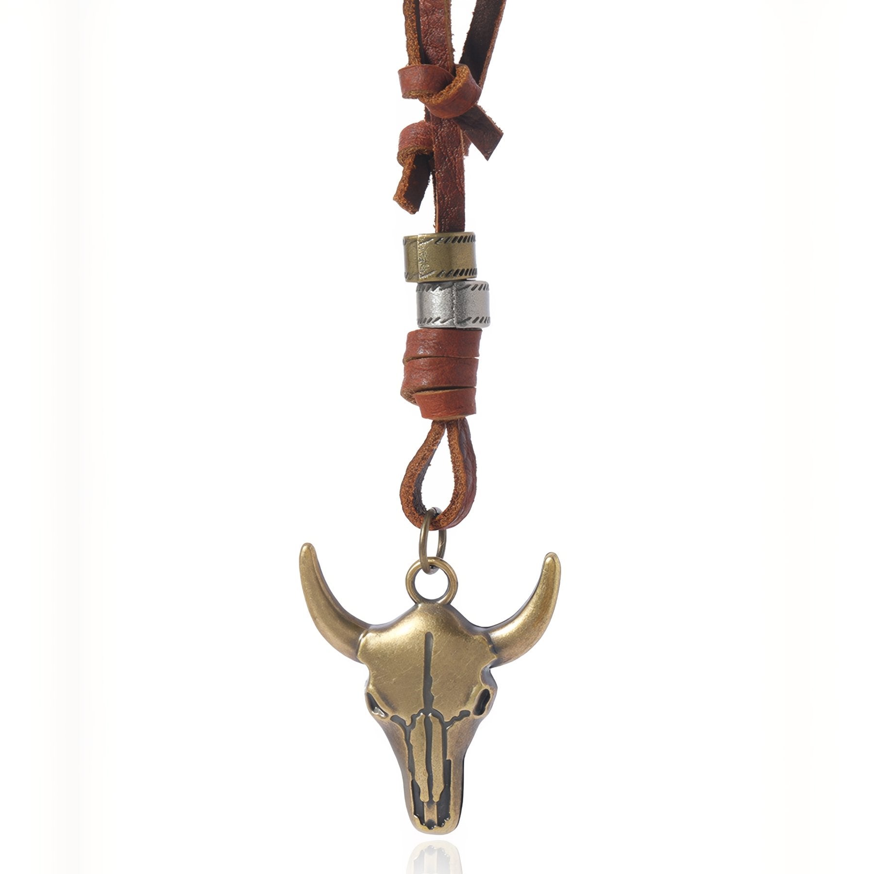 Collier cow-boy western unisexe, pendentif tête de taureau, cordon en cuir réglable