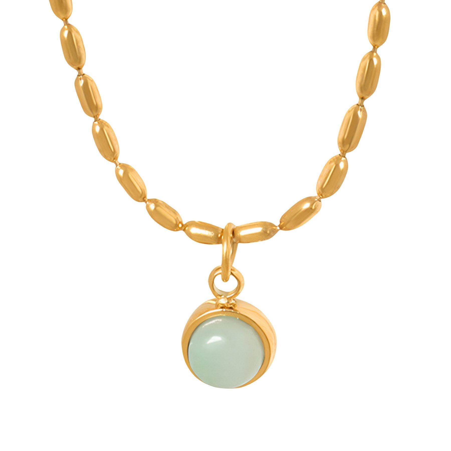 Collier pendentif doré, pierre naturelle aventurine et acier inoxydable, style minimaliste