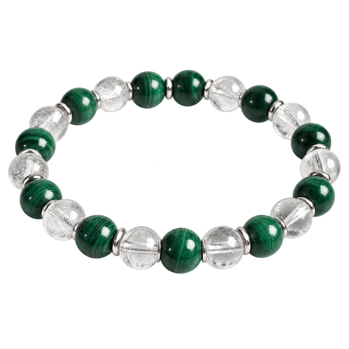 Bracelet en pierres naturelles de malachite et cristal de roche, anti-inflammatoire