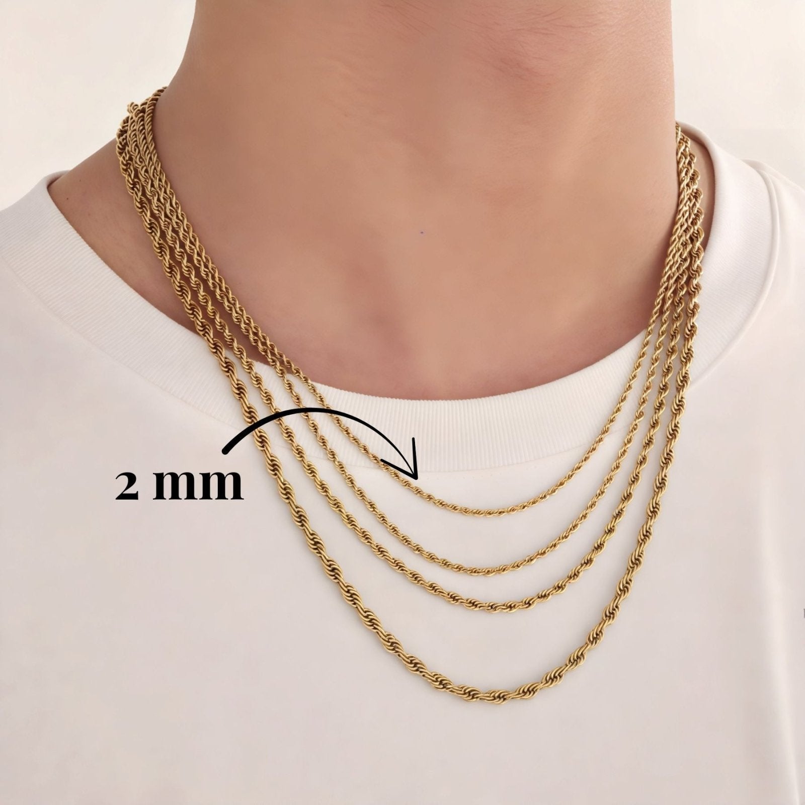 Chaine corde 2 mm en acier inoxydable, modèle Canyon
