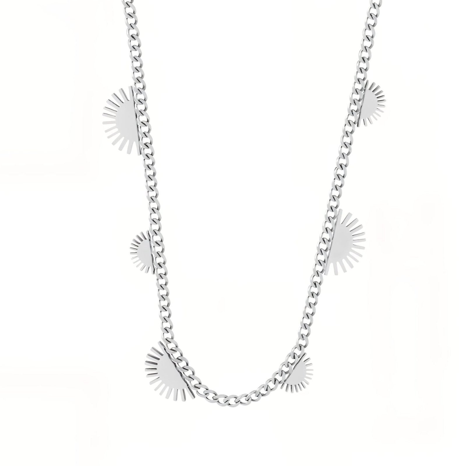 Chaine cubaine, pendentif soleil stylisé, style vintage doré, pour femme, modèle Carly