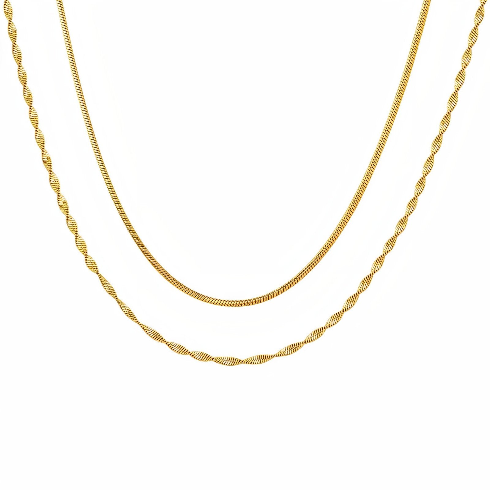 Chaine double range doré, maille serpent, en acier inoxydable, modèle Cadence