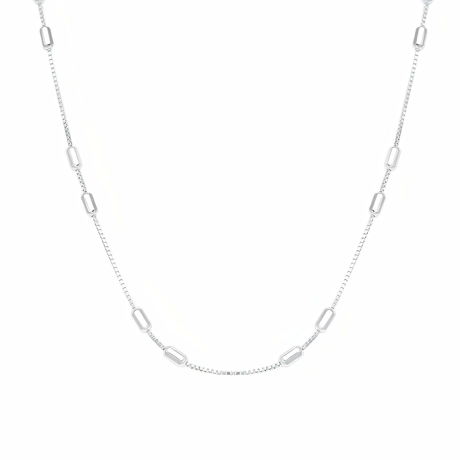 Chaine en argent 925, mailles boîte 0,8 mm, détails géométriques, taille ajustable, modèle Ophélia