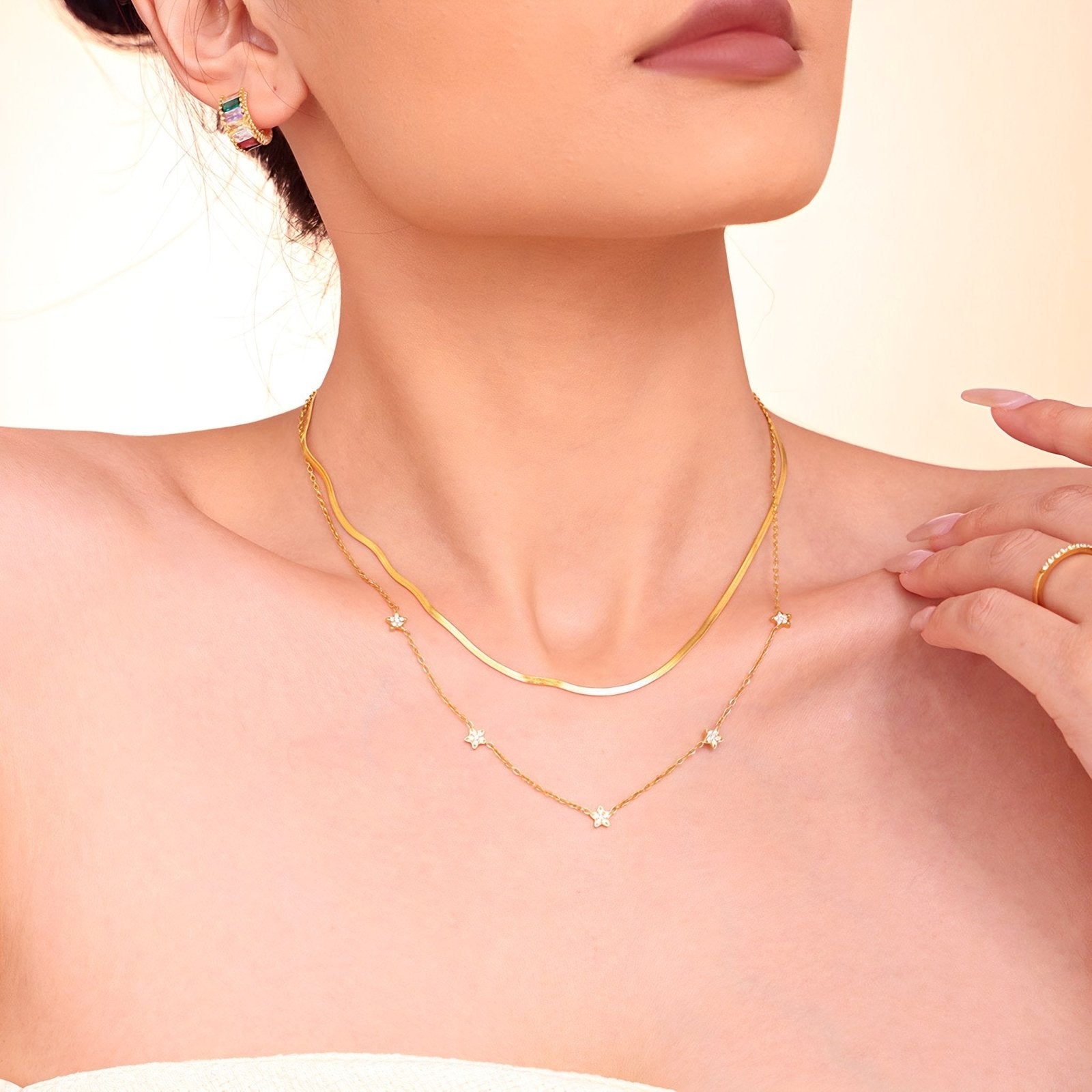 Chaine étoilée en acier inoxydable, pendentifs zircons délicats, 42+5 cm, bijou élégant, modèle Vanessa