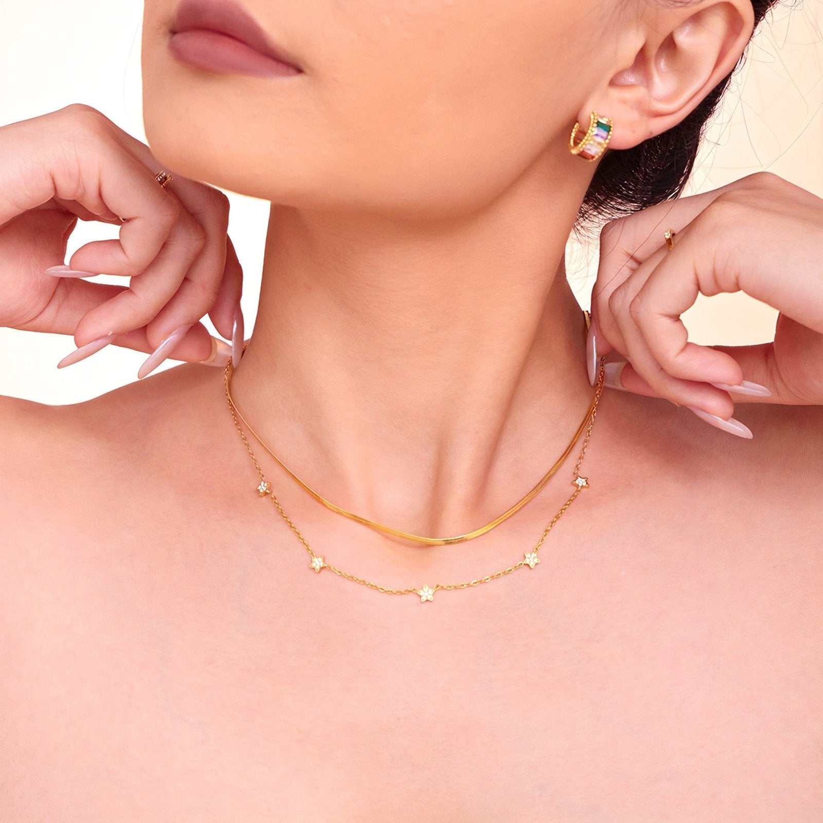 Chaine étoilée en acier inoxydable, pendentifs zircons délicats, 42+5 cm, bijou élégant, modèle Vanessa