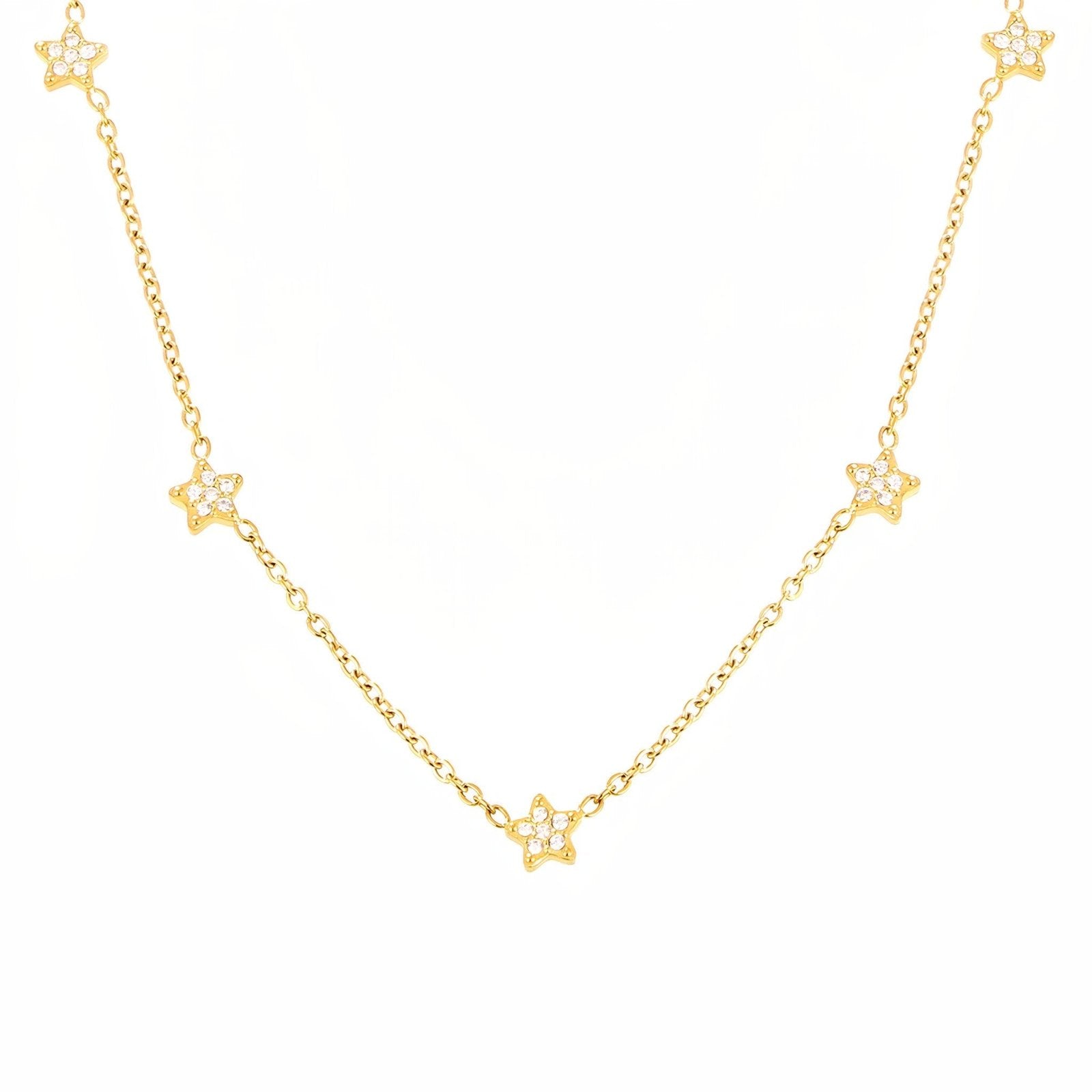 Chaine étoilée en acier inoxydable, pendentifs zircons délicats, 42+5 cm, bijou élégant, modèle Vanessa