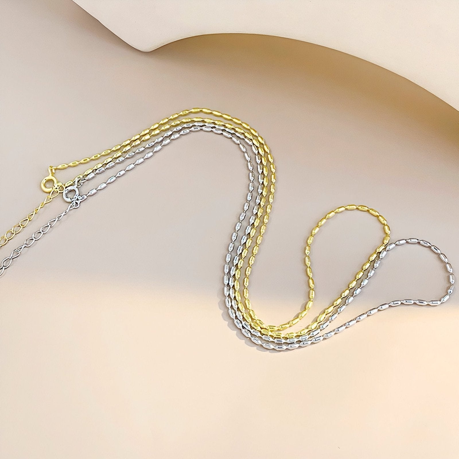 Chaîne grain de riz pour femme, argent 925, style minimalist, modèle Ashley