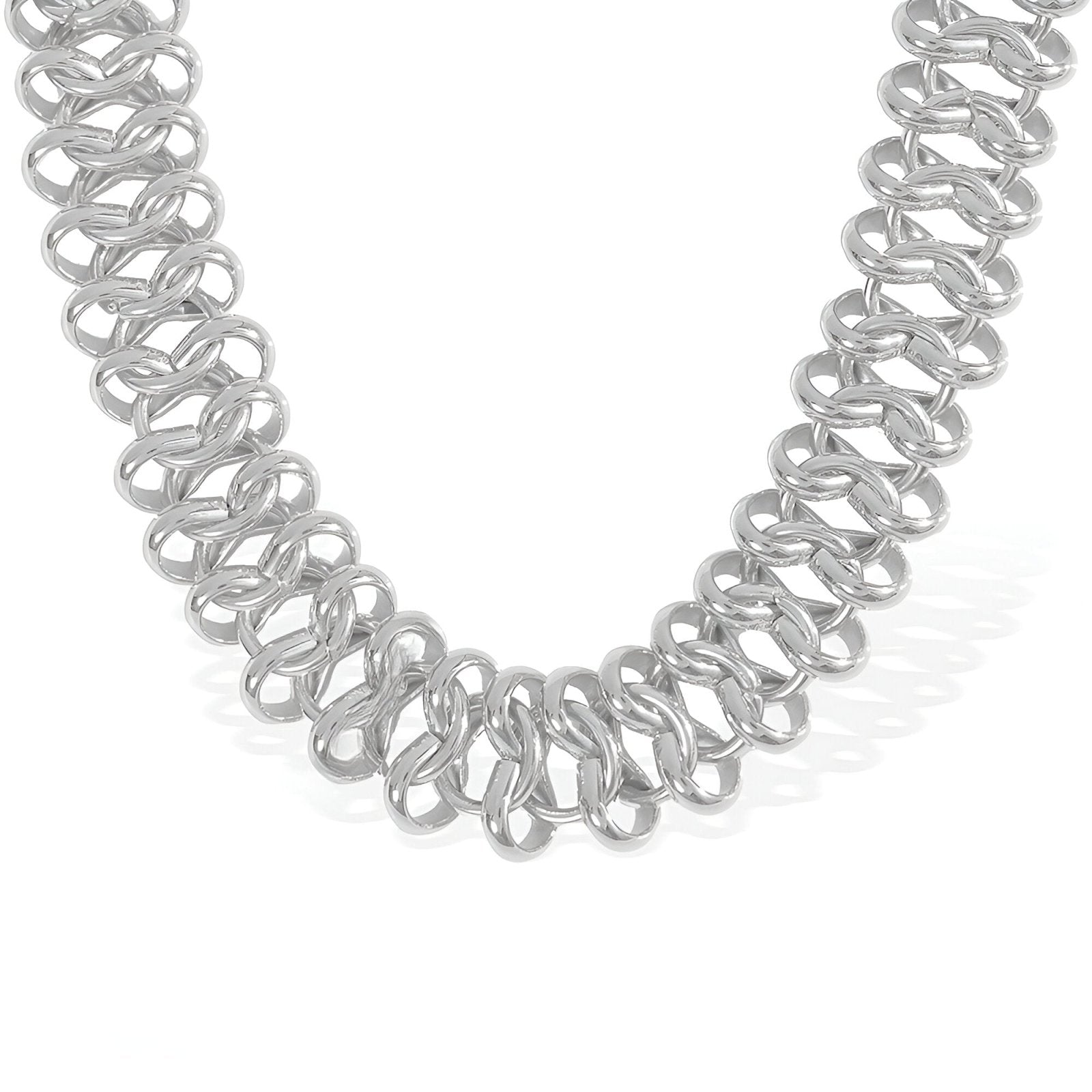 Chaîne maille européenne, design ajouré doré ou argenté, collier sculptural pour femme affirmé, modèle Gaïa