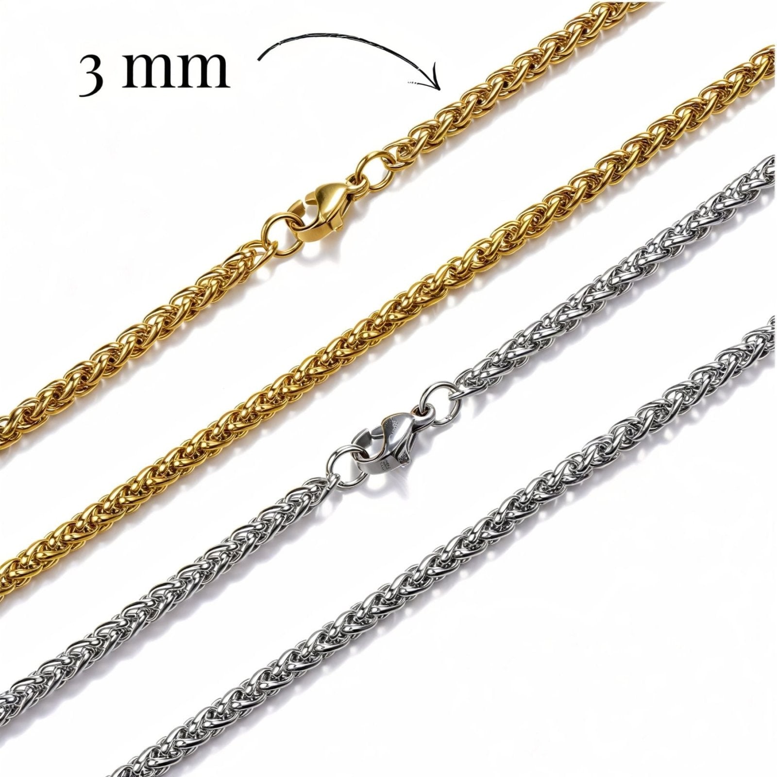 Chaîne maille spiga 3 mm pour homme, en acier inoxydable, modèle Conor