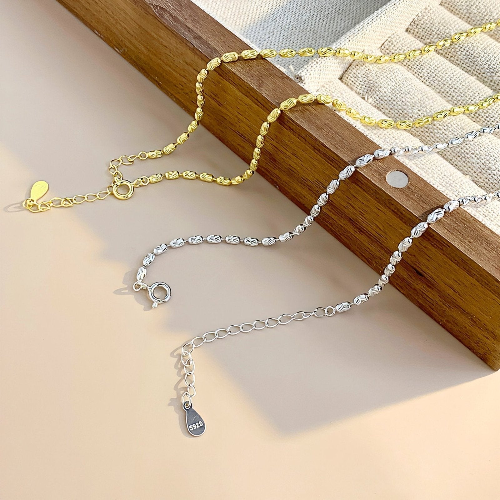 Chaine pour femme en argent 925, maille olive texturée, taille extensible, modèle Angel