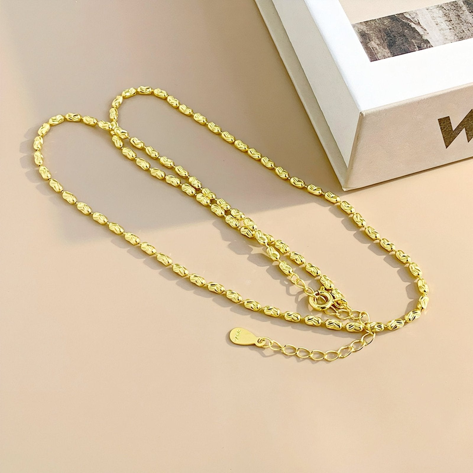 Chaine pour femme en argent 925, maille olive texturée, taille extensible, modèle Angel