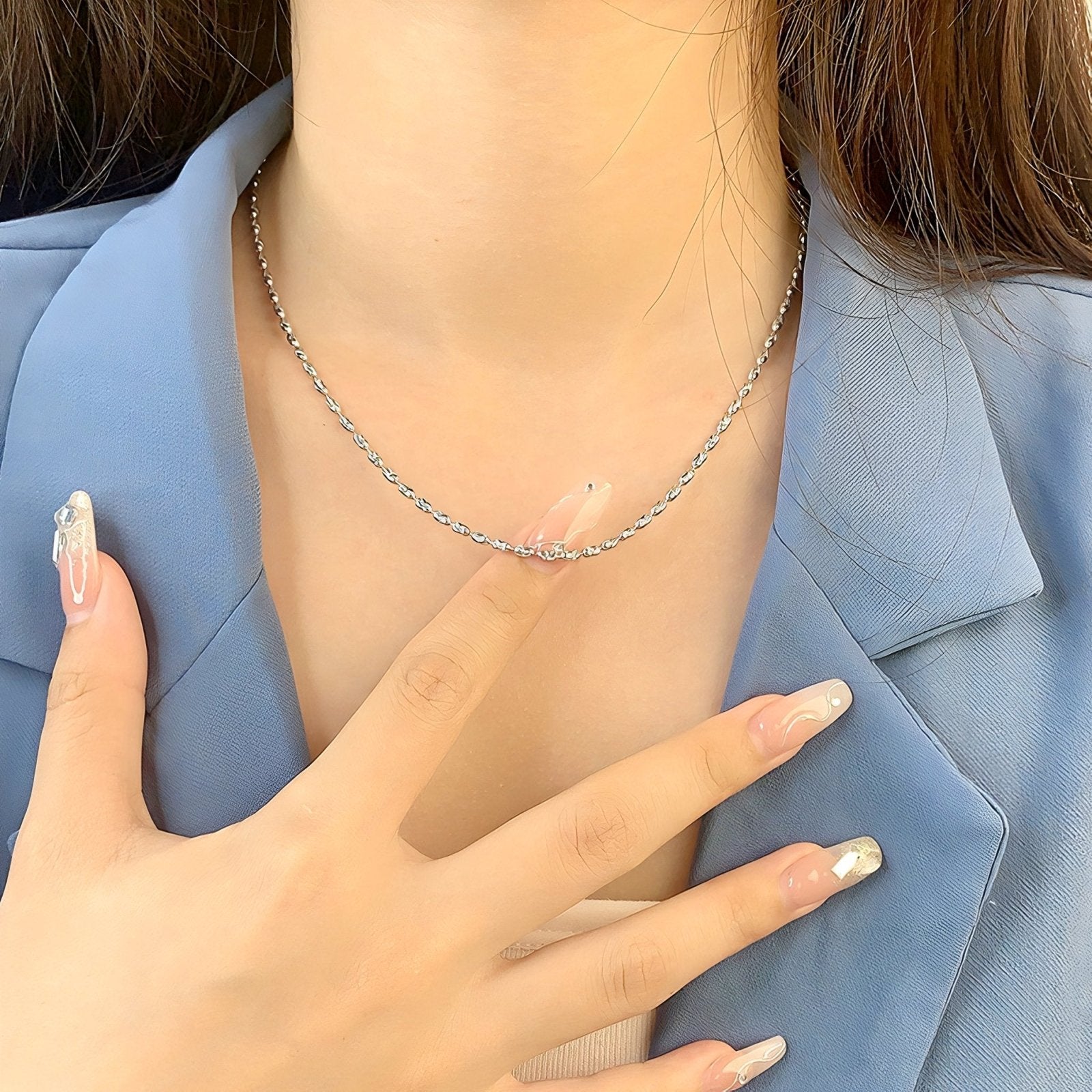 Chaine pour femme en argent 925, maille olive texturée, taille extensible, modèle Angel