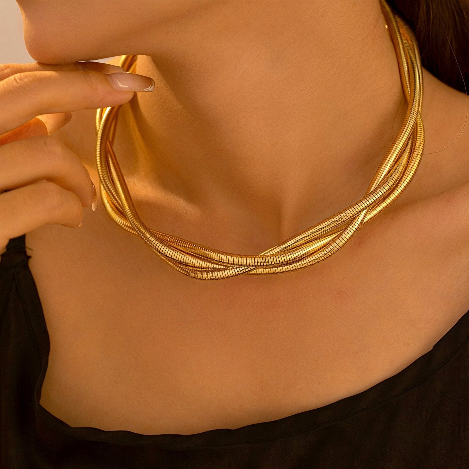 Chaine serpent ras du cou torsadé, acier inoxydable, style contemporain, modèle Tessa
