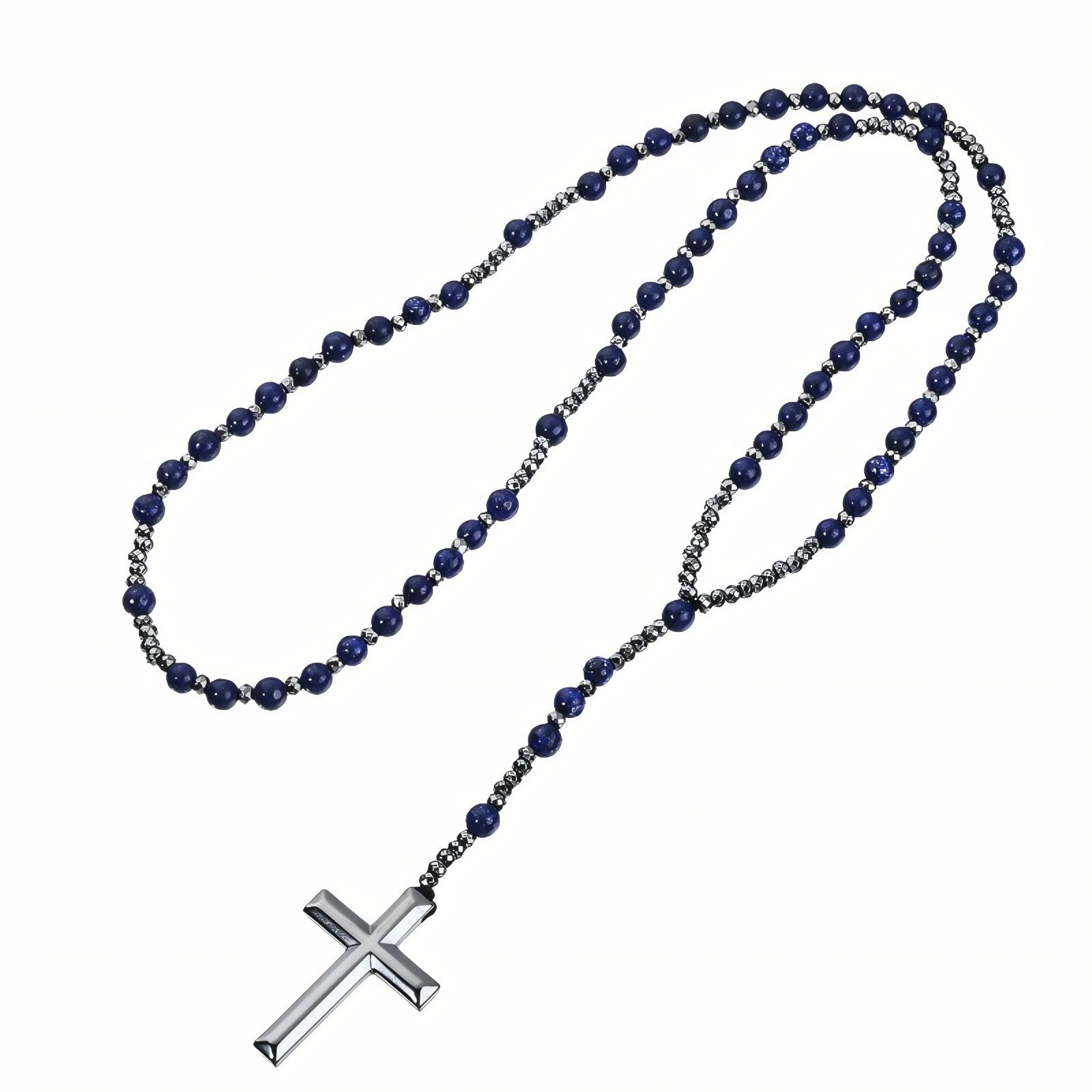 Chapelet collier pour homme, avec pendentif croix en hématite, perles en pierres naturelles
