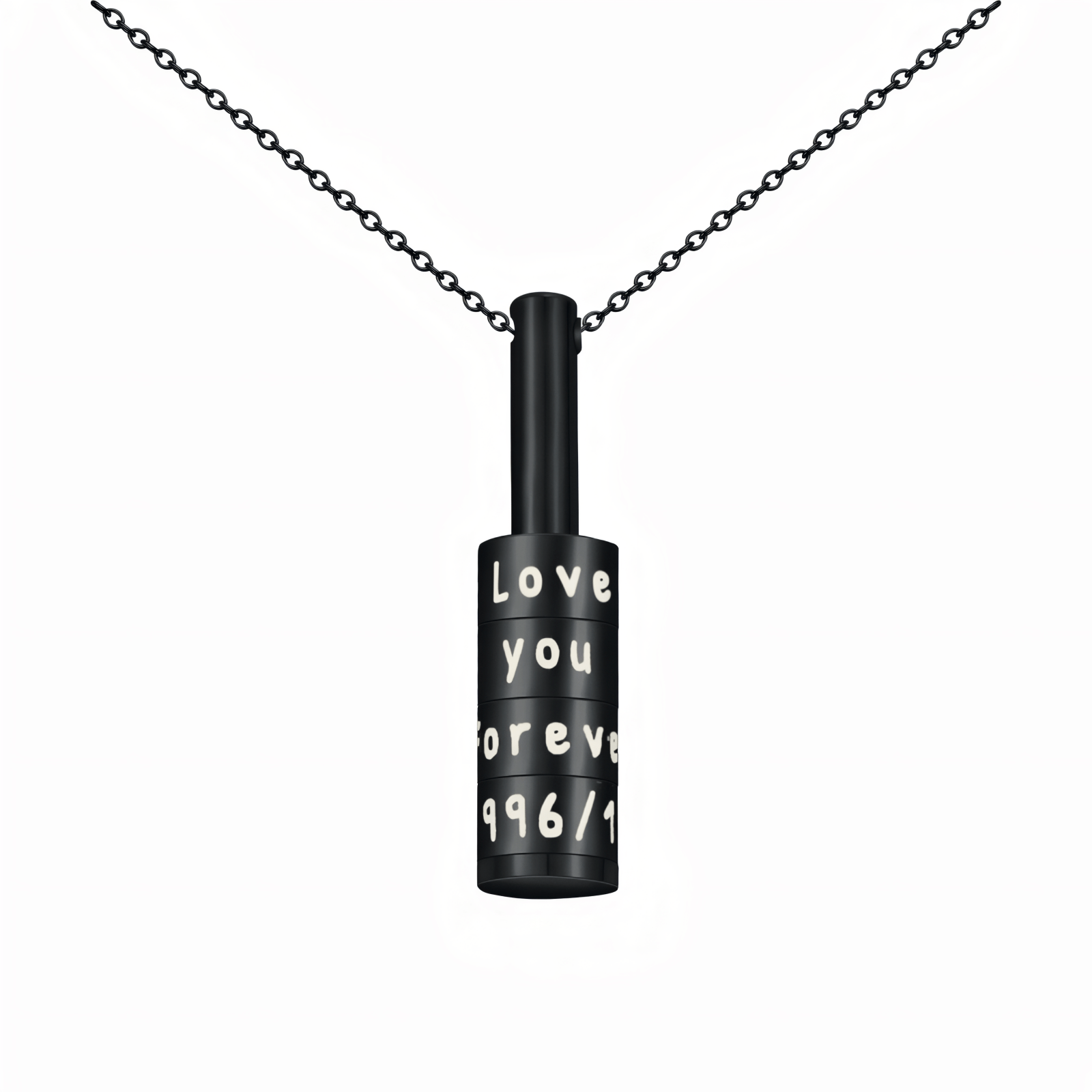 Collier à graver en acier inoxydable unisexe, cylindre rotatif, date ou prénom, modèle Bottle