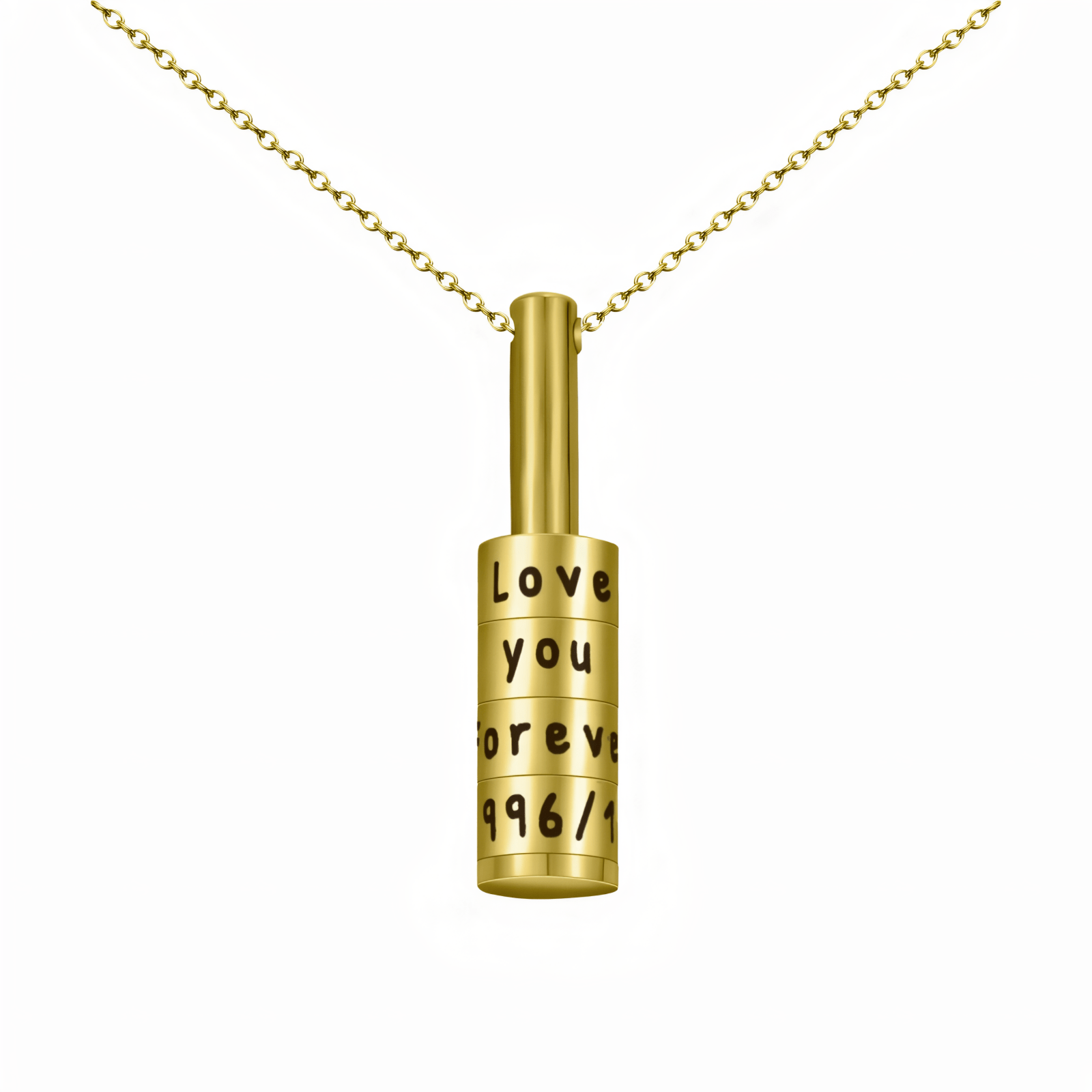 Collier à graver en acier inoxydable unisexe, cylindre rotatif, date ou prénom, modèle Bottle