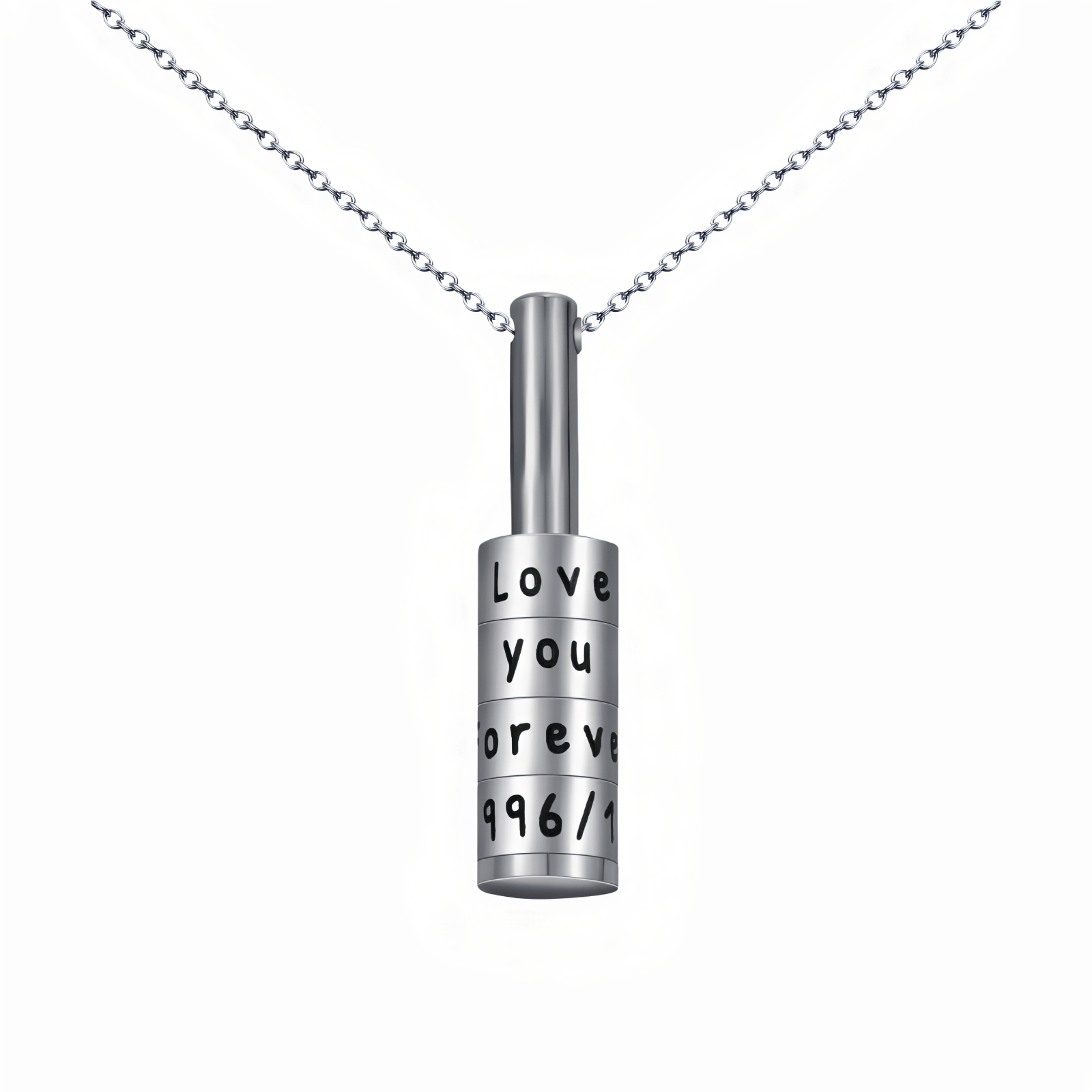 Collier à graver en acier inoxydable unisexe, cylindre rotatif, date ou prénom, modèle Bottle