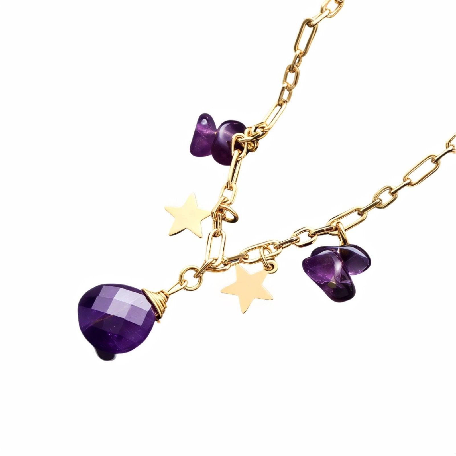 Collier à pampilles en labradorite ou améthyste, chaîne dorée large, style bohème raffiné pour femme, modèle Leyla