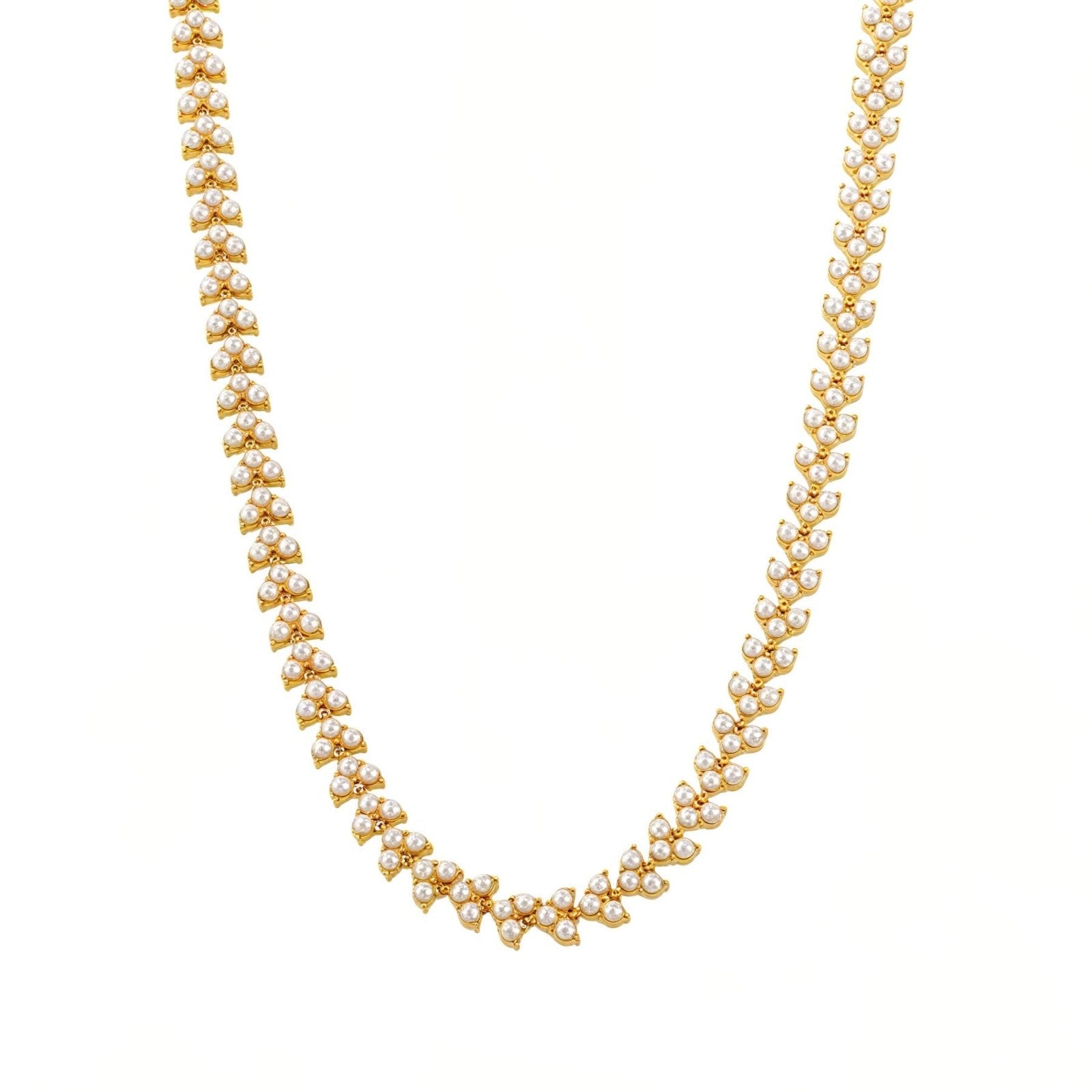 Collier acier inoxydable plaqué or 18K, perles nacrées serties, modèle Georgina