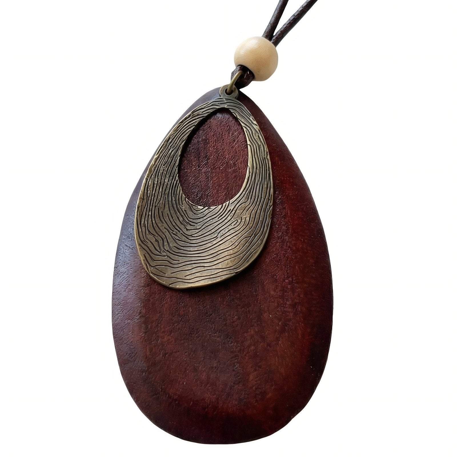 Collier africain en bois, avec pendentif goutte et en alliage métallique, style bohème