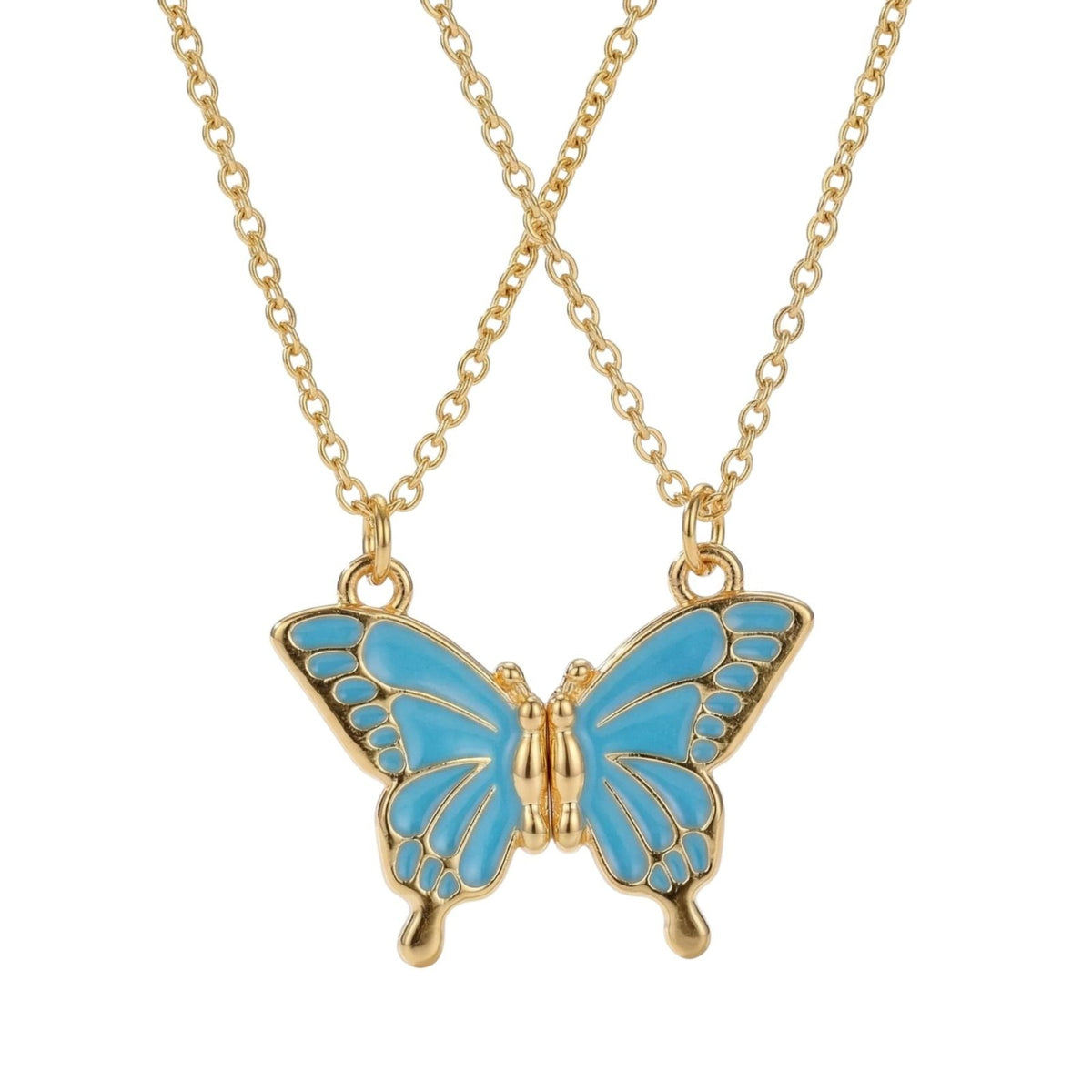 Collier amitié, avec pendentif papillon magnétique, en acier inoxydable et émail