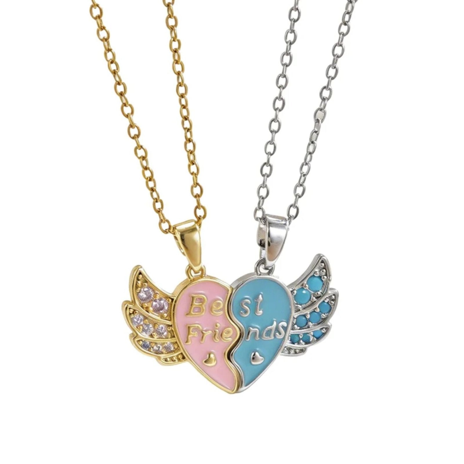 Collier amitié pour femme, avec pendentif en forme de cœur orné d’ailes, en cuivre et émail