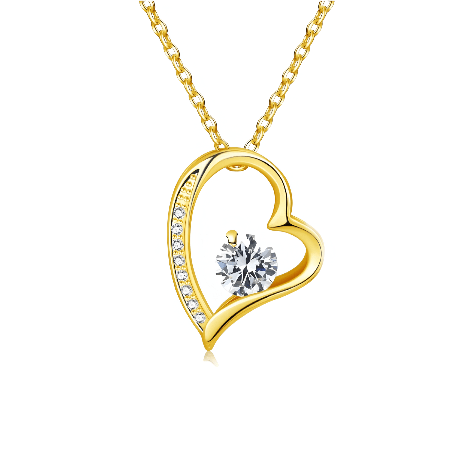 Collier argent cœur asymétrique serti de zircons, avec pierre lumineuse au centre, modèle Amara