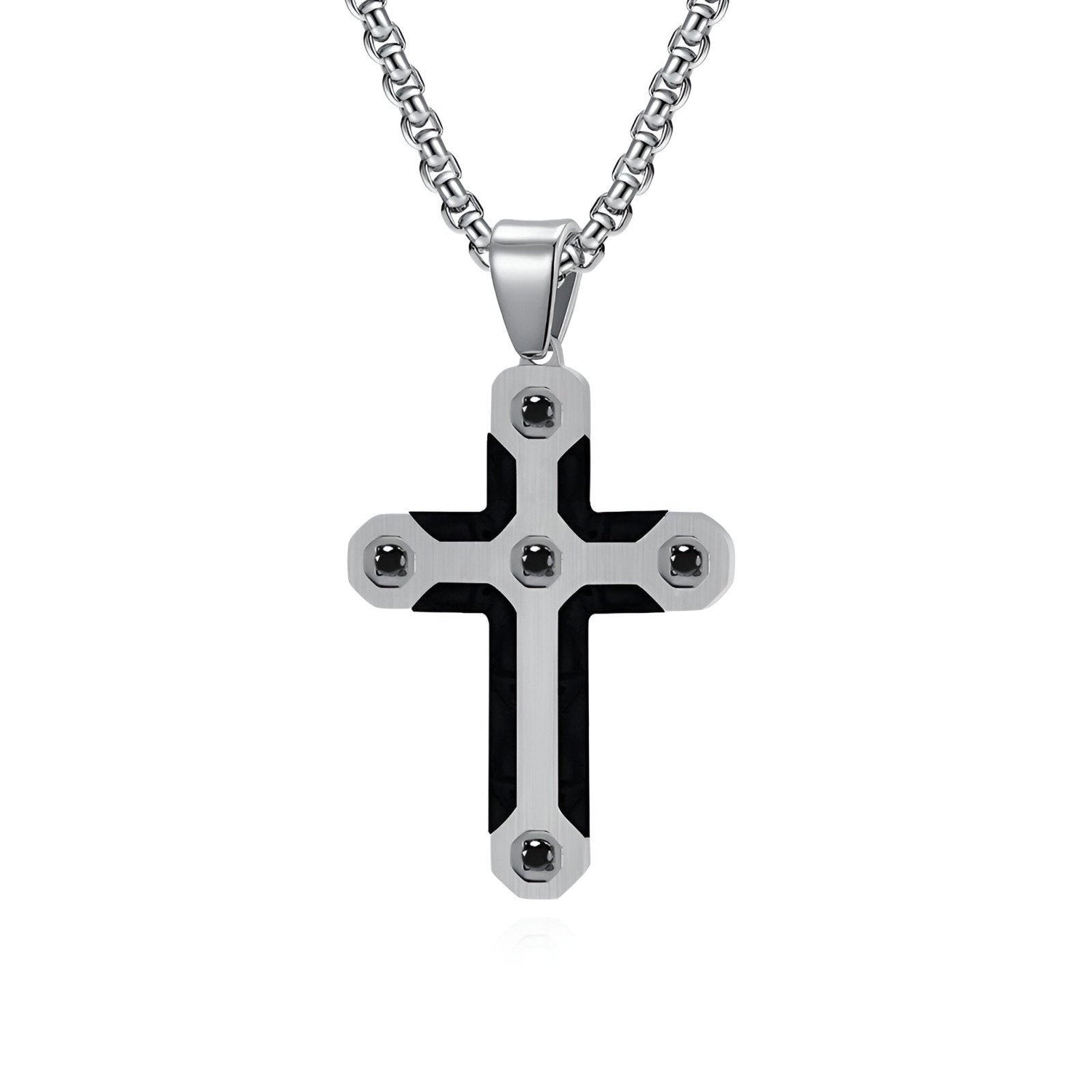 Collier avec croix en fibre de carbone noire et strass, chaîne jaseron, modèle Matthias