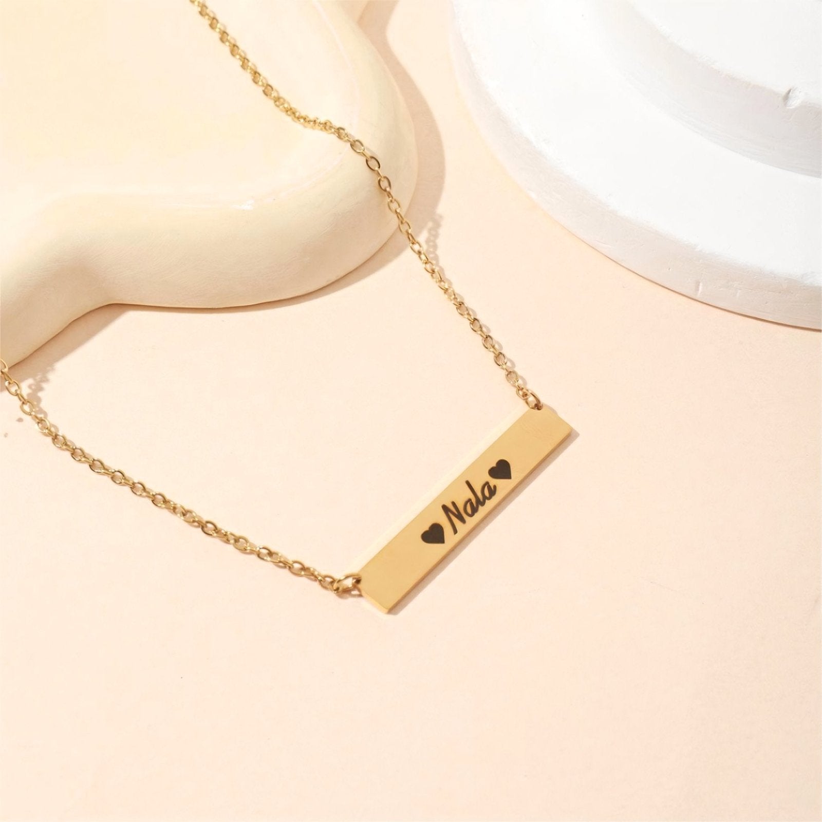 Collier barre personnalisée, gravure prénom ou message, en acier inoxydable, modèle Sophie
