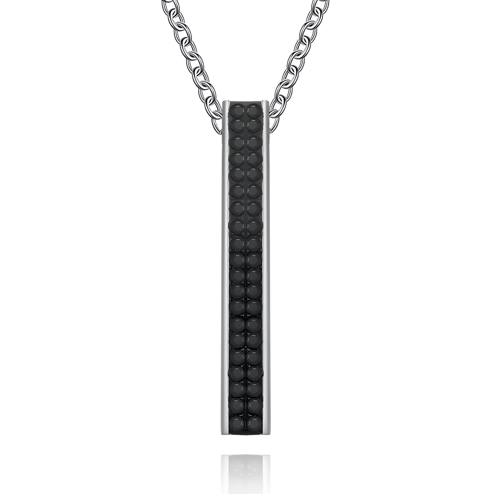 Collier barre rectangulaire minimaliste acier inoxydable, pendentif fin serti de pierres noires, modèle Juno